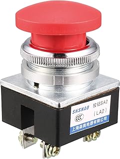 uxcell Push Button Switch Red Momentary AC 380V 5A Mushroom Head Pushbutton Switches 30mm Panel Mount
