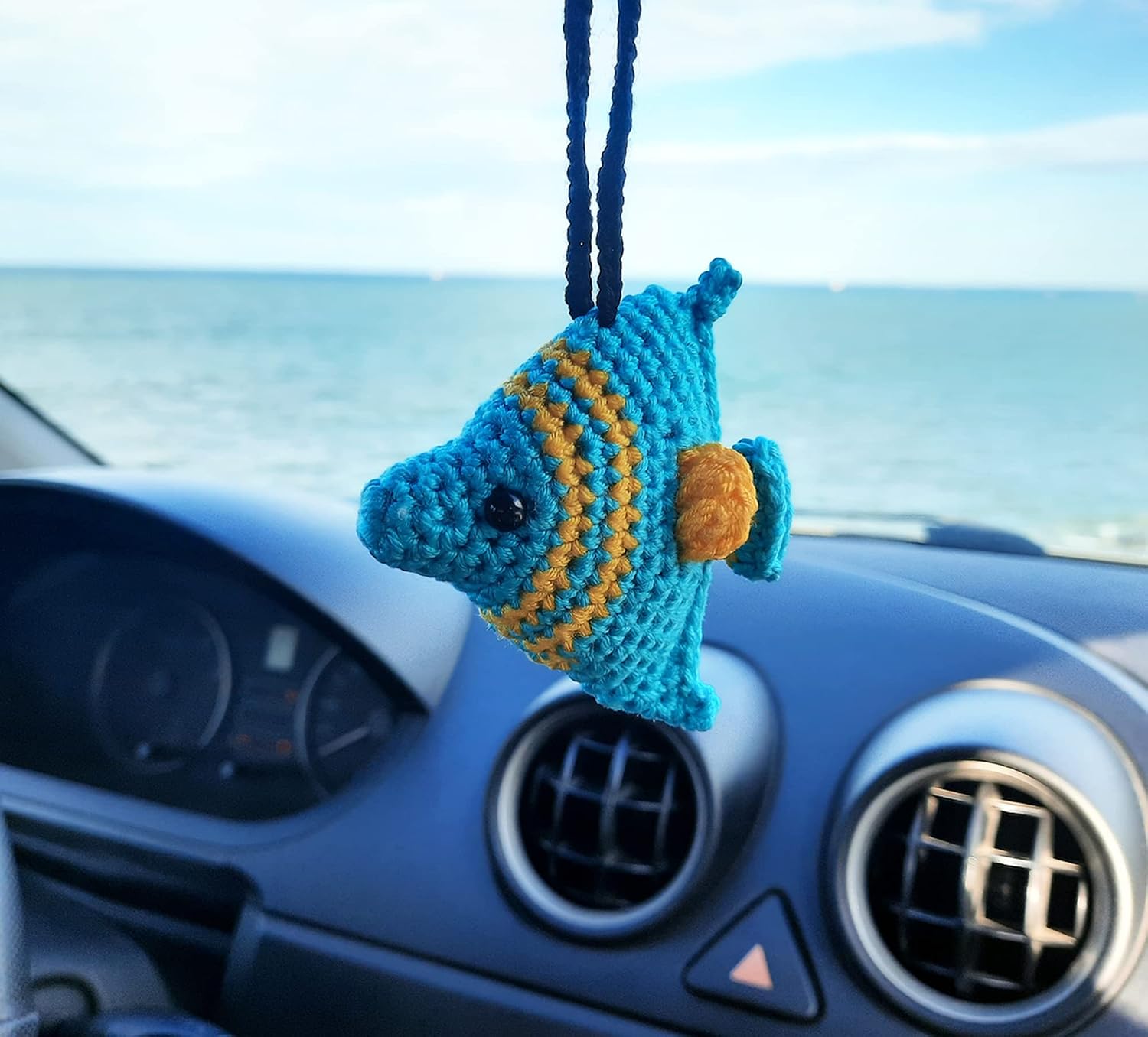 Fish Handmade Crochet, Car Rearview Mirror Charm Decor, Aesthetic Pendant Car Interior Ornament, for Driver Gifts.