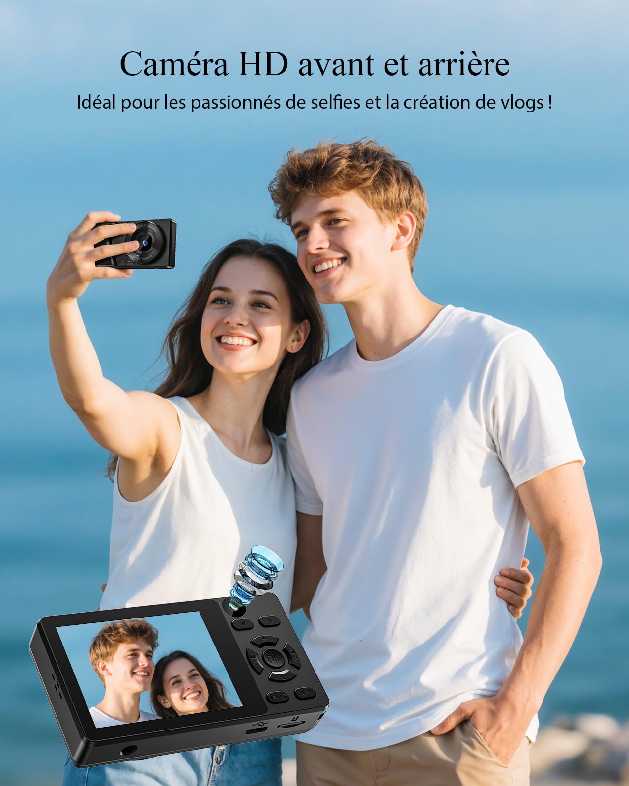 Appareil Photo Numérique 64MP 4K avec Double Objectif, Écran LCD 2,8", Batterie 2000 mAh, Coque en Alliage de Zinc, Zoom Numérique 18X pour Adolescents, Débutants(Noir,Pas DE Carte SD)
