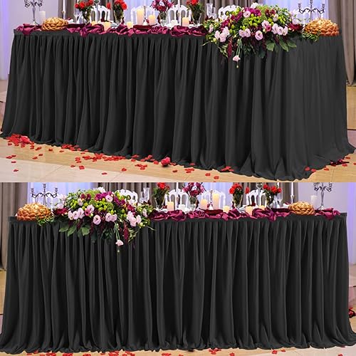 PARTISKY Falda de mesa de poliéster blanco para mesas rectangulares de 14 pies, resistente a las arrugas, mantel plisado con volantes para fiesta de