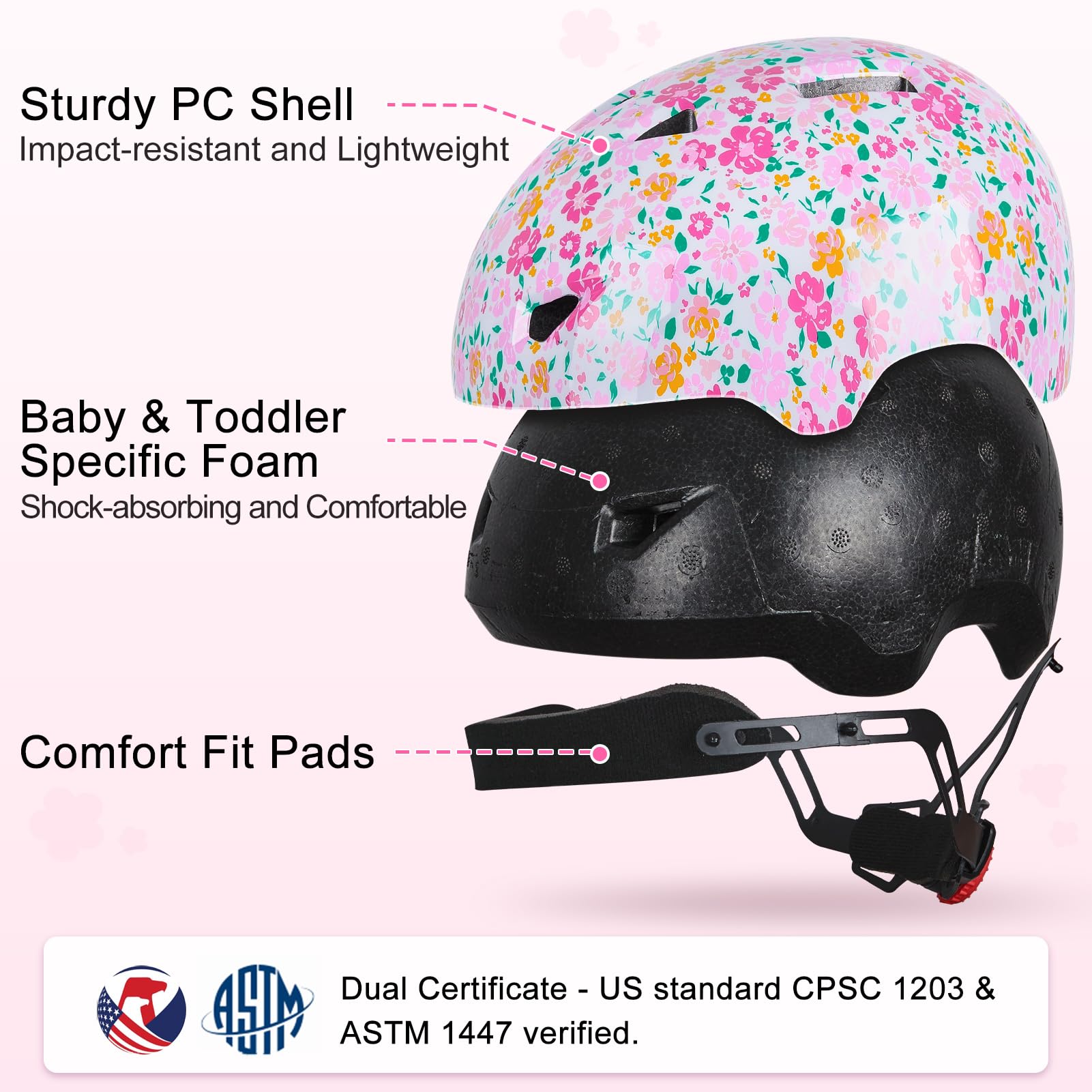 Casco de Bicicleta para niños de 1-3/2-4/3-5/5-8 años, Cascos de Bicicleta Ajustables para niños y niñas, para Scooter, patineta, Ciclismo