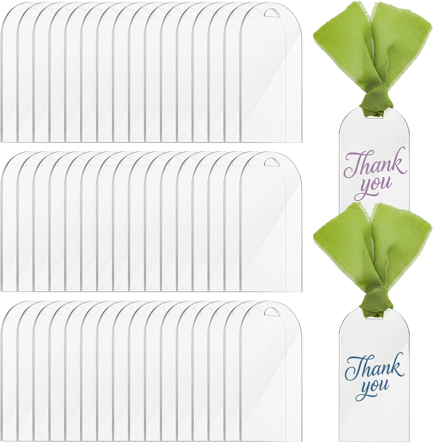 50 Pcs Acrylic Place Cards, Clear Hanging Name Tags with Ribbon