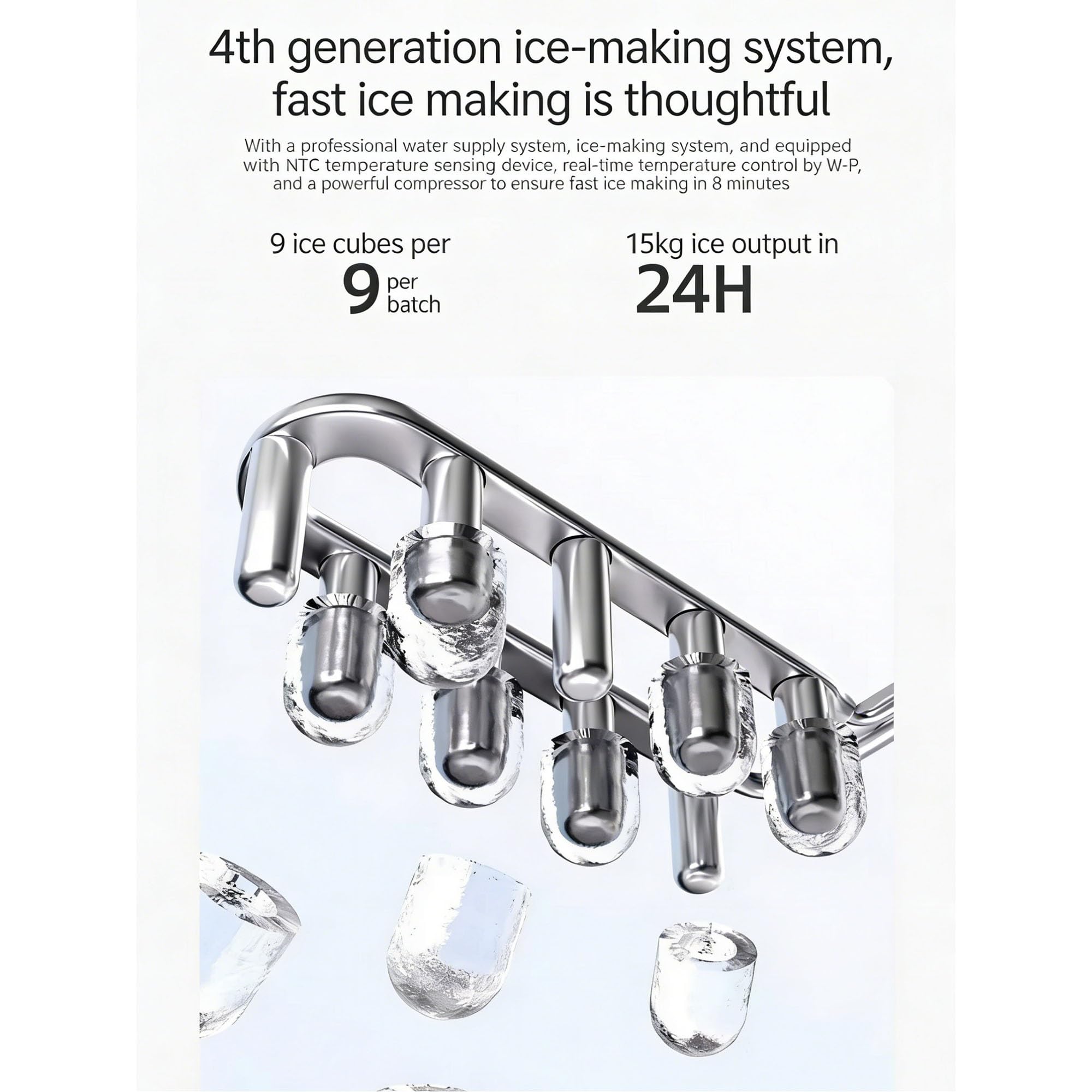 Produttore Di Ghiaccio Domestico, Mini Produttore Di Ghiaccio, Dimensione Regolabile, Sensore Infrarosso, Basso Consumo, 15 Kg/giorno, Autopulente, Casa, Feste, Camper, Uffici(B)