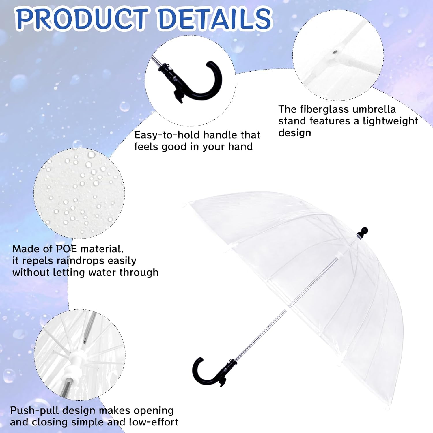 12 Pcs Kids Clear Umbrella Bulk with Easy Grip Handle Transparent Windproof Bubble Dome for Toddler Boys and Girls Ages 3-7 in Photoshoot Wedding