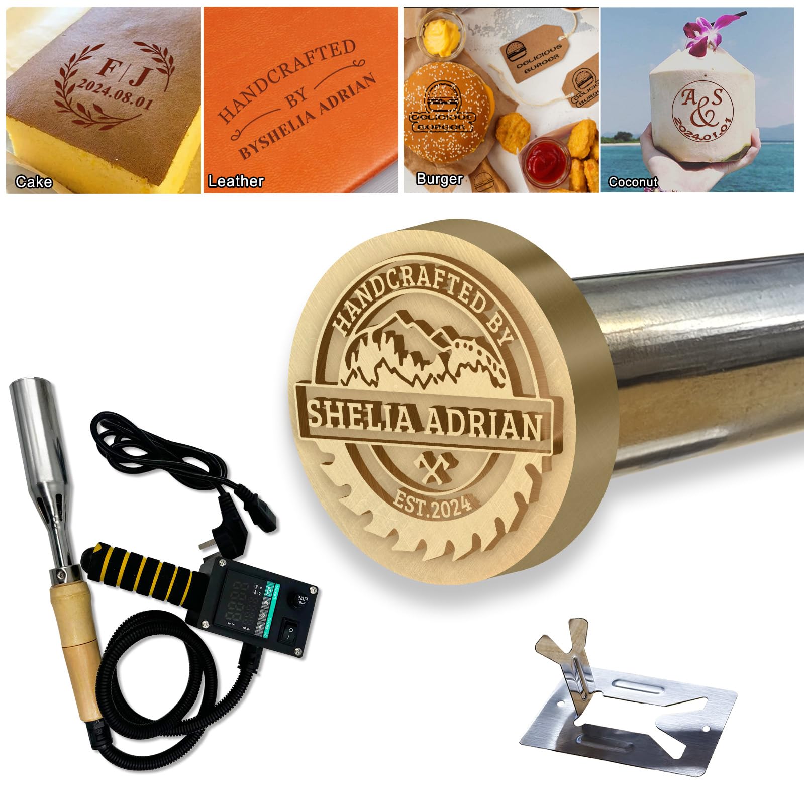 Custom Electric Branding Iron for Wood Personalized Name Logo Metal Heat Stamp Custom Burning for Food Leather Meat Cake Gifts Party Wedding (1-3 inch)