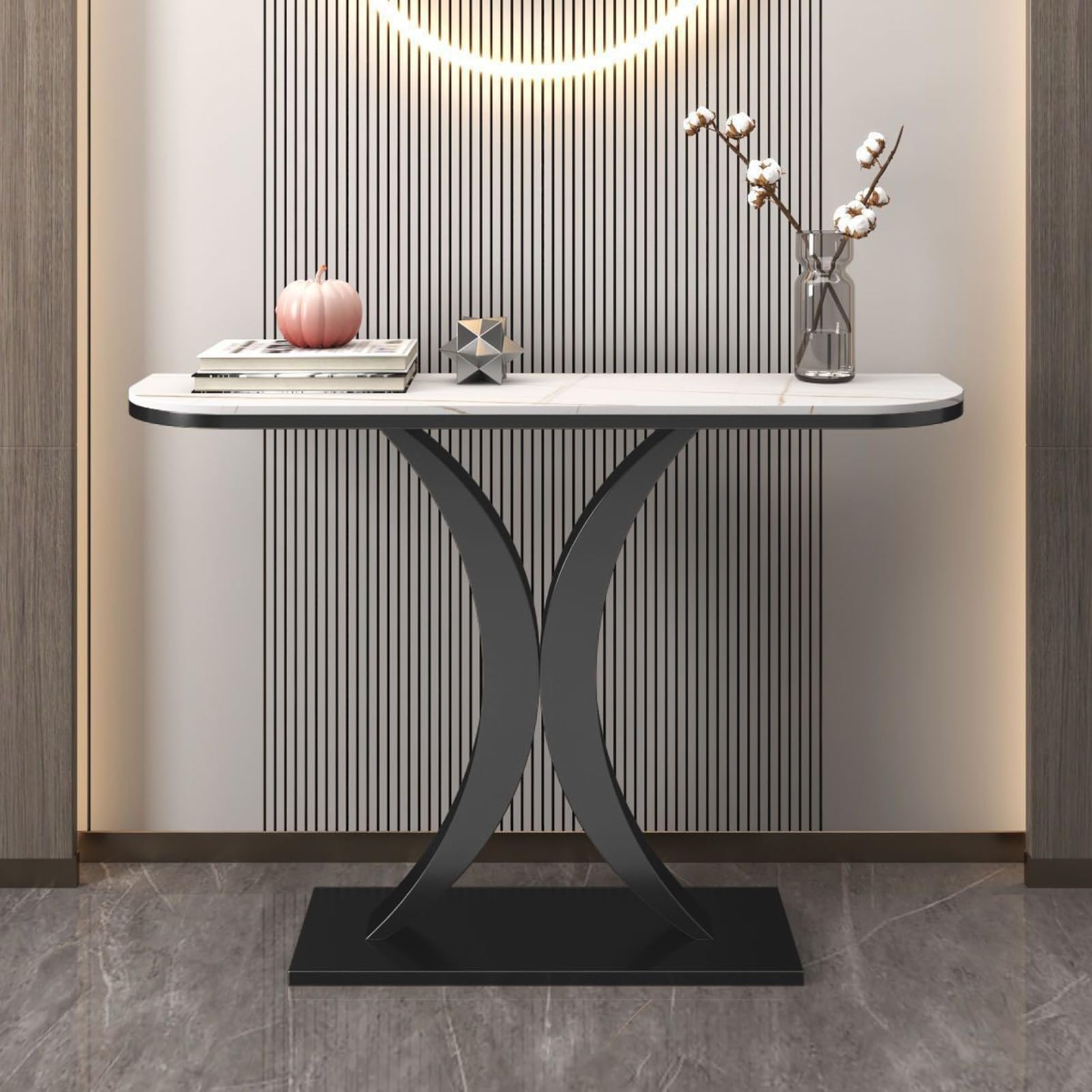 Mesa consola estrecha para recibidor, mesa auxiliar moderna, mesa consola con estructura metálica, mesas auxiliares para pasillo, entrada, vestíbulo, sala de estar, fácil de montar (Negro B, 120 cm/