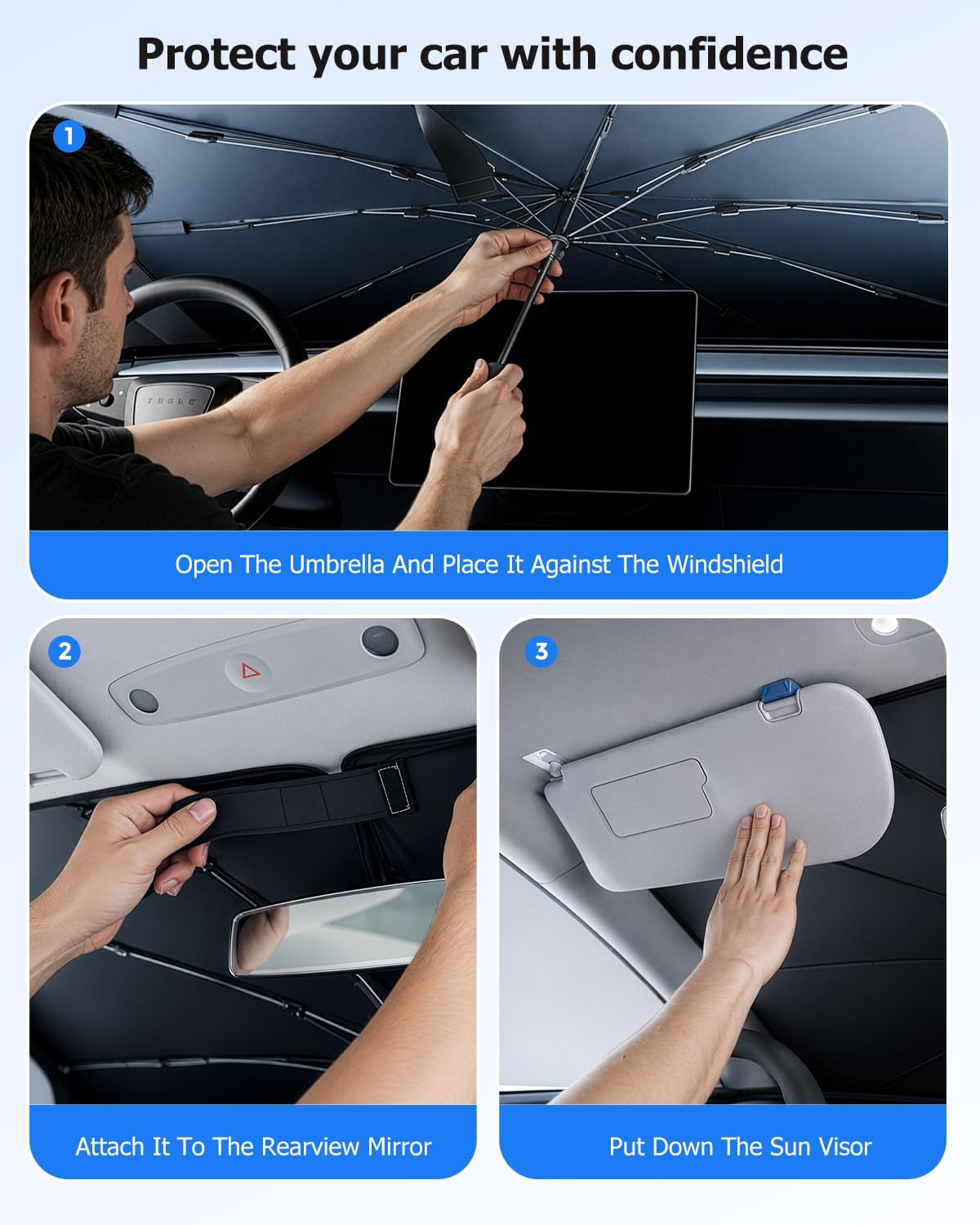 [2026 Upgrade] Weektic Windshield Sun Shade Umbrella, [Double Thickened Ice Crystal Coating] Sun & Heat Protection, Keep Vehicle Cool & Protect Interior, Zero Light Leakage Medium 57" L x 31" W