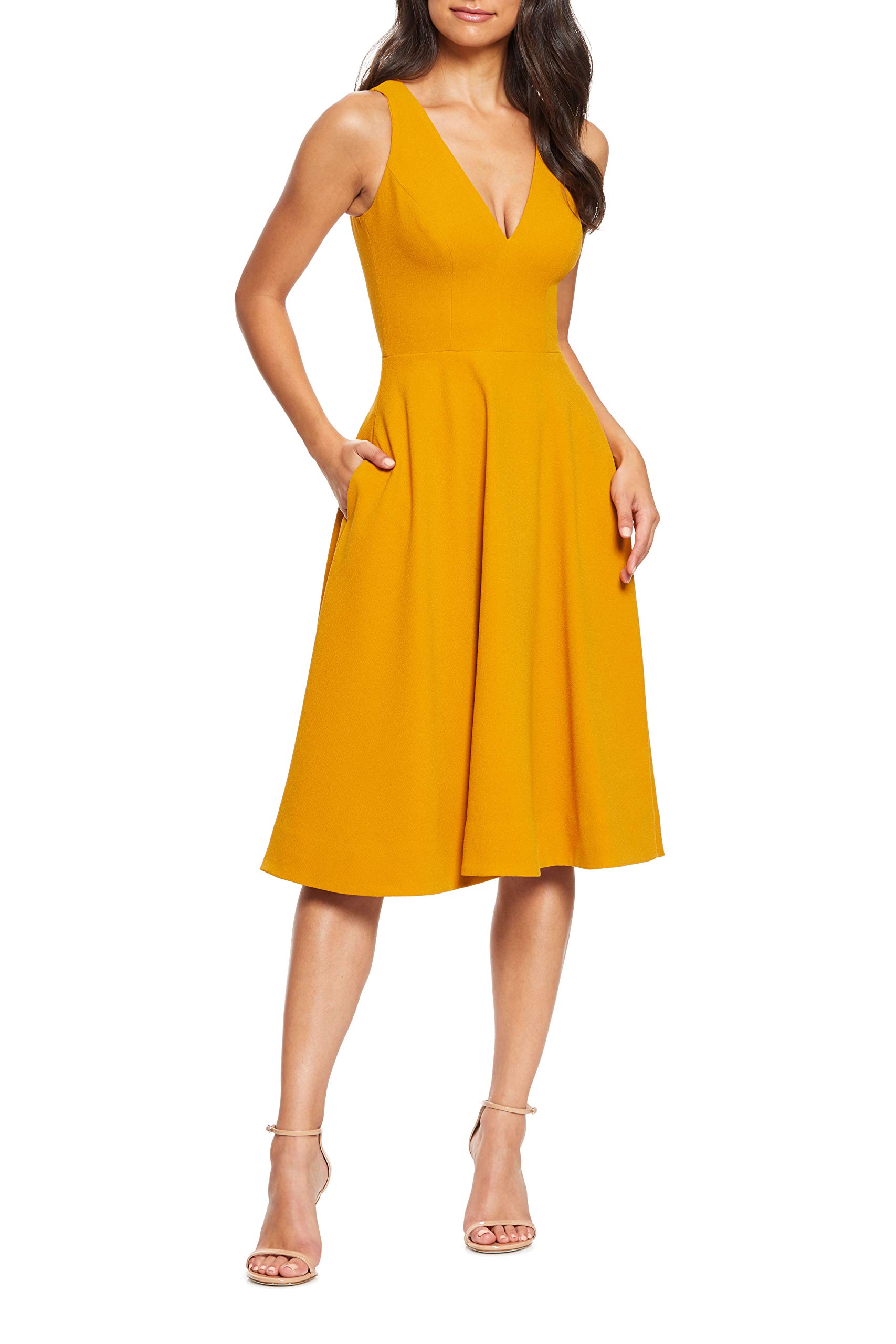 Dress the Population Women's Catalina Solid Sleeveless Fit &amp; Flare Midi Dress