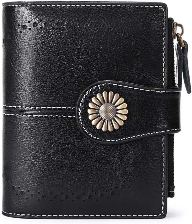 SENDEFNBifold Purse Card Holder Wallet Genuine Leather RFID Blocking Wallet for Women with 16 Card Slots