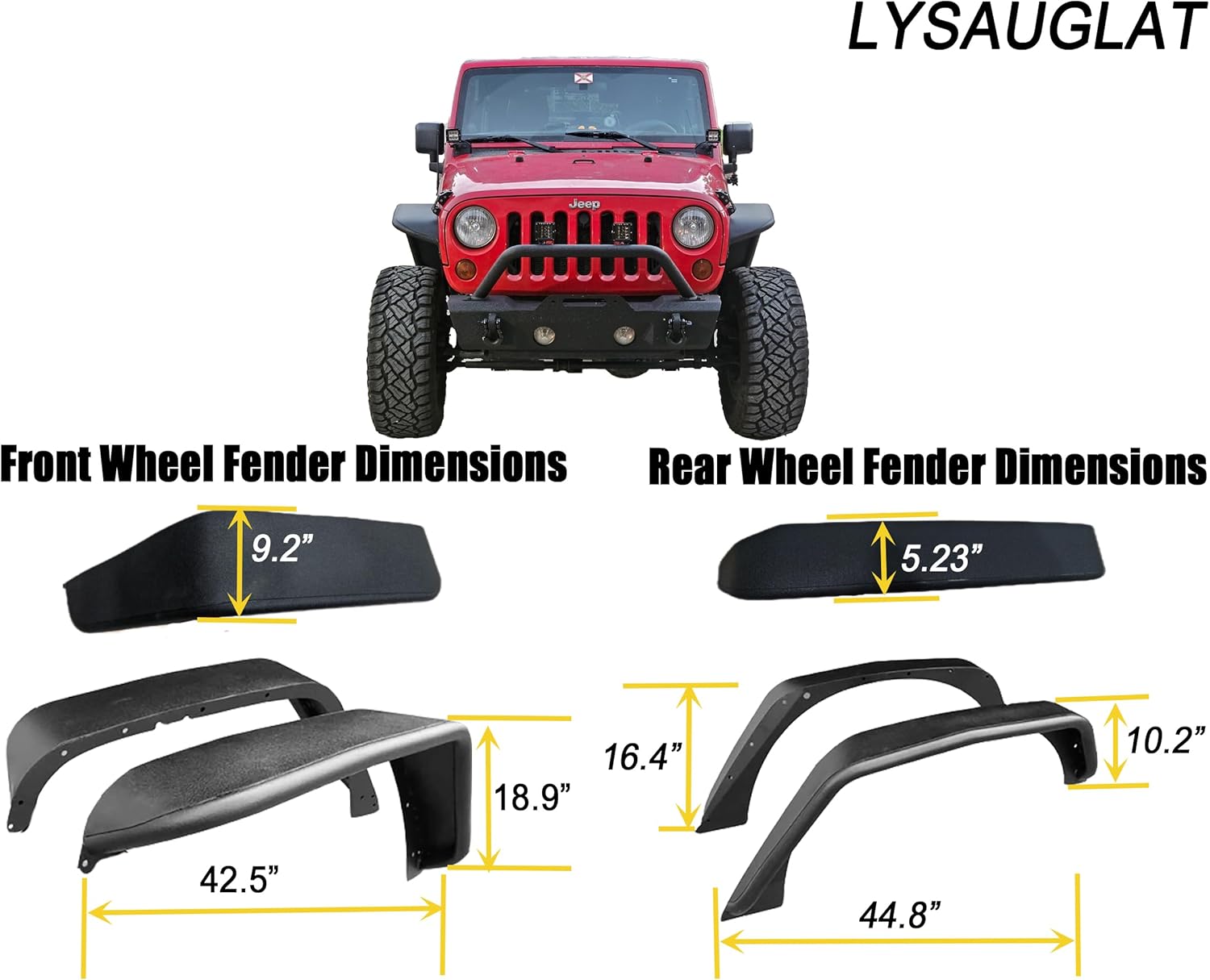 MODnGO Heavy Duty Jeep Wrangler Steel Fender Flares for 2/4 Doors 2007-2018 JK & JKU - On Bolt Quick Installation, Anti-Rust, Rock Guard in Off-Road Outdoor Adventures, 4 PCS Front & Rear Fenders