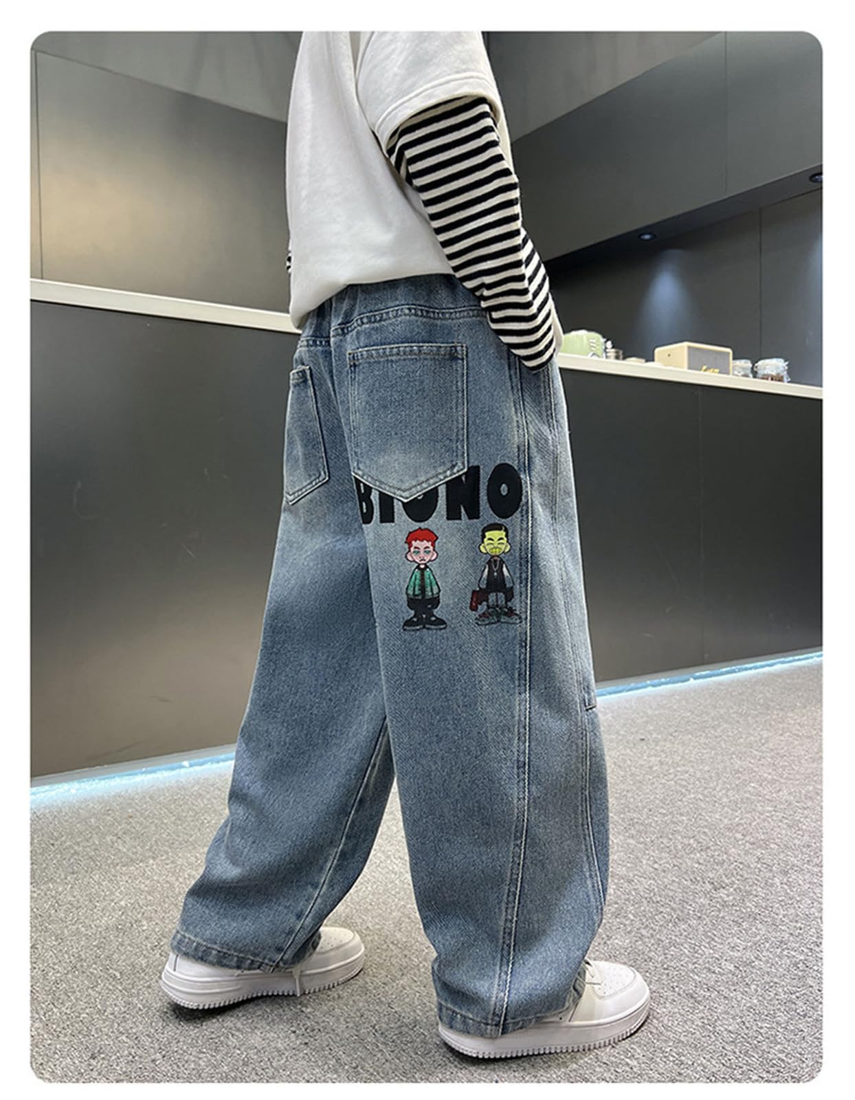Baggy Jeans Niño, Pantalones Vaqueros Holgados para Niño con Corte Recto y Diseño Desgastado