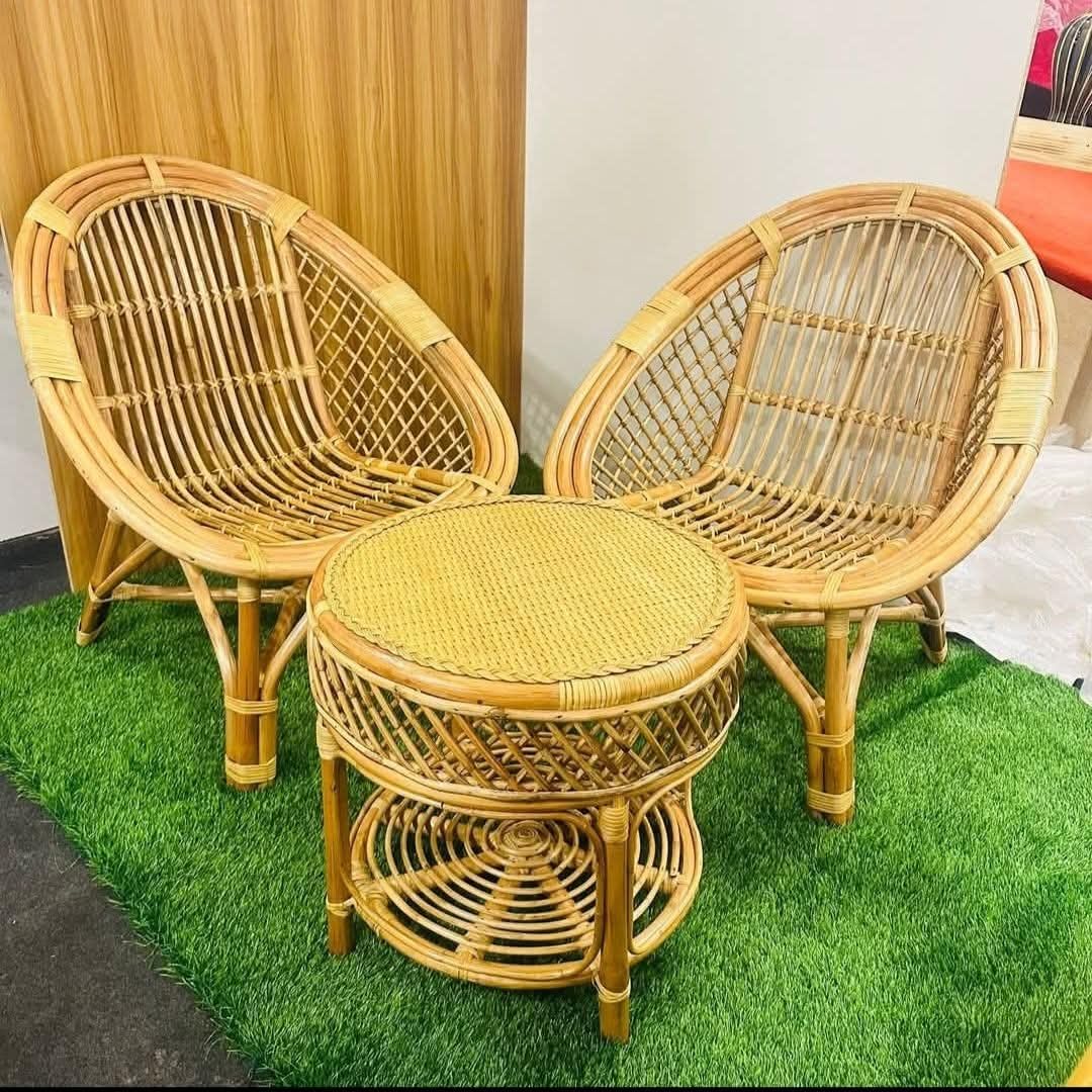 Handcrafted Bamboo Cane Balcony Chairs with Coffee Table Set | 3-Piece Eco-Friendly Outdoor & Indoor Furniture Set for Garden, Terrace, and Living Room-image-24