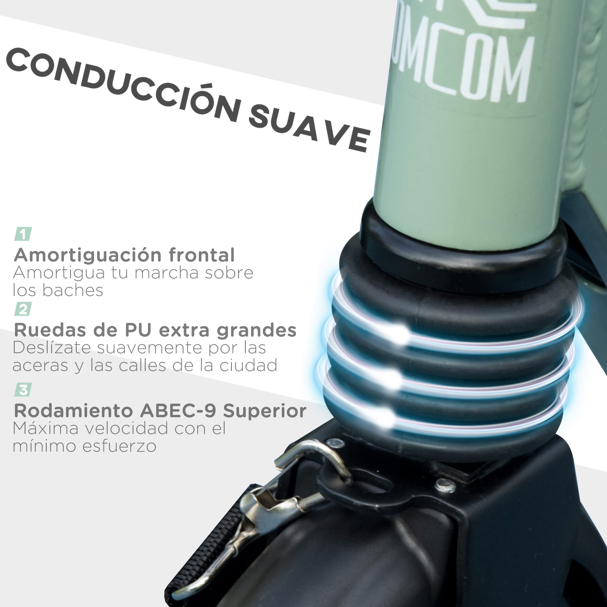 HOMCOM Patinete Plegable para Adultos y Niños de +14 Años Scooter Ligero con Manillar Ajustable Grandes Ruedas Ø200 mm Amortiguador y Freno Aluminio Carga 100 kg 91,5x36,5x91-104 cm — view 6