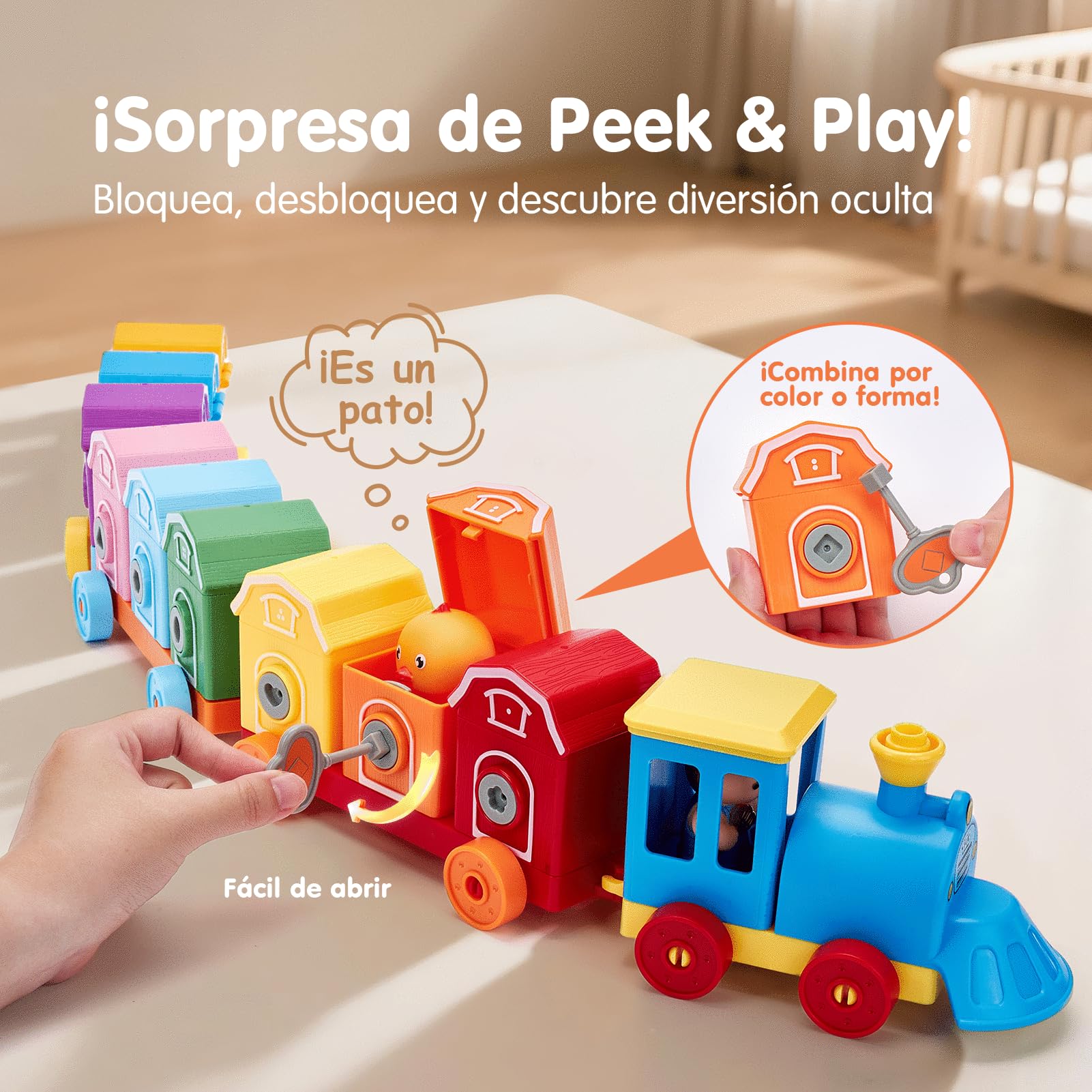 hahaland Tren de Juguetes Niños 1 2 Años - 20 en 1 Tren Juguete Montessori con Animales Rurales, Marionetas de Dedo, Llave de Granero - Coches de Juguetes para Niños 1 2 3 4 años