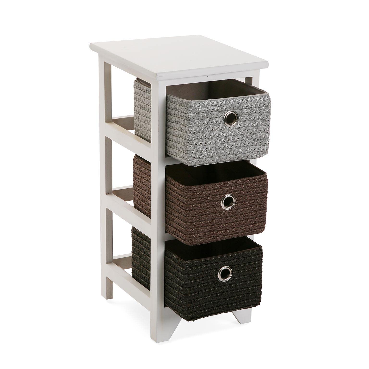 VERSA Lingbo Mobile Bagno, Mobiletto Bagno Salvaspazio, Mobiletti, Cassettiera con 3 cassetti per organizzare, Misure (A x L x l) 56 x 30 x 25 cm, Plastica e Legno, Colore Bianco