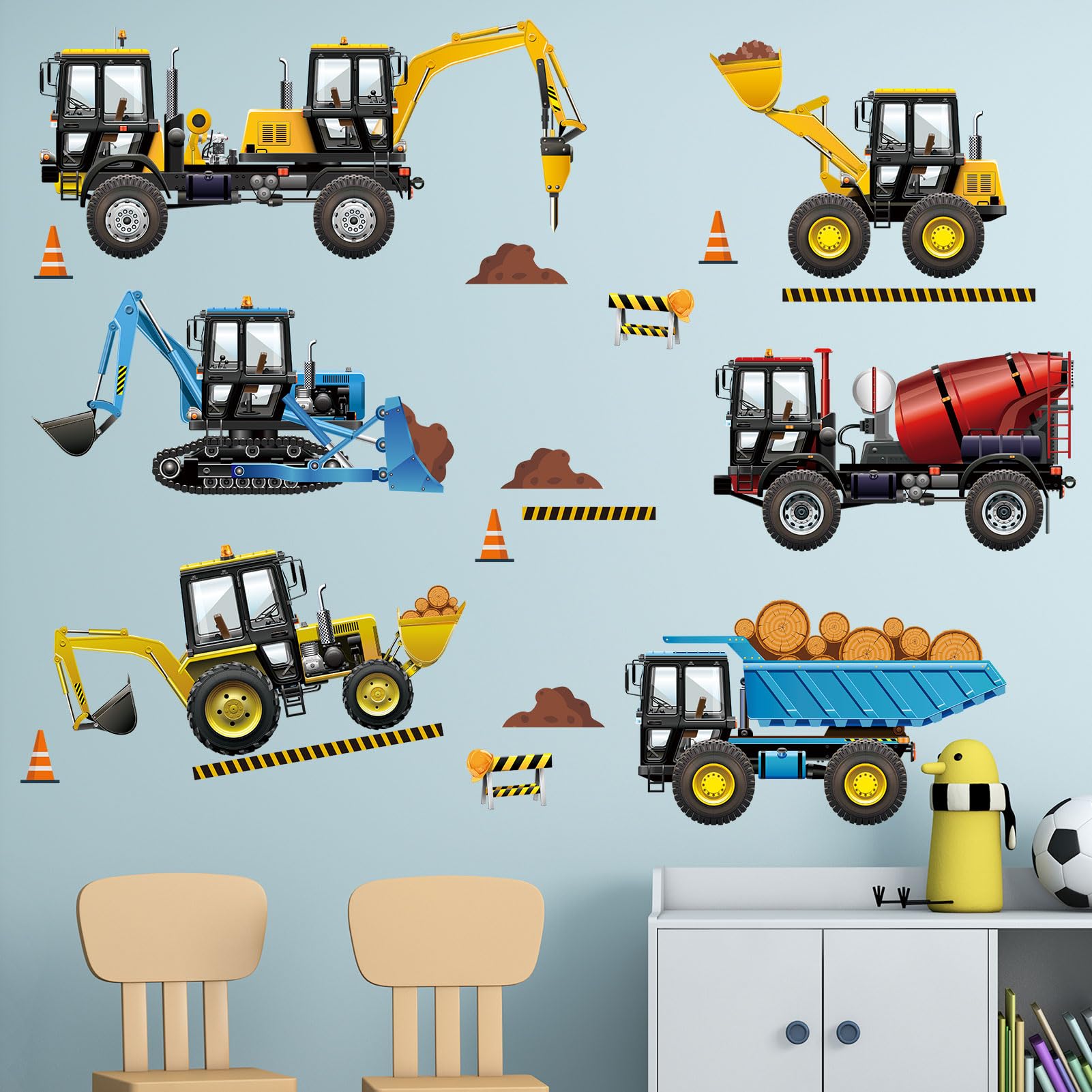 Car Wall Stickers for Kids Boys: Peel and Stick Construction Vehicle Truck Tractor Wall Decals
