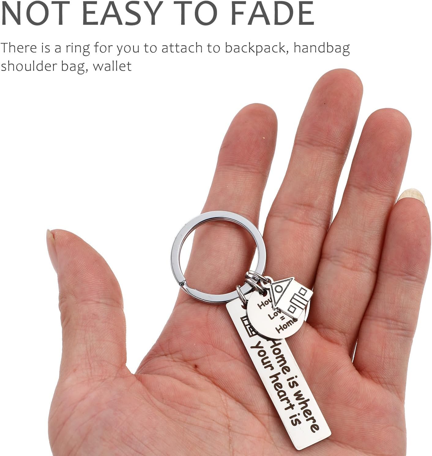 2pcs Housewarming Stainless Steel Keychain for Couples, Silver image 4