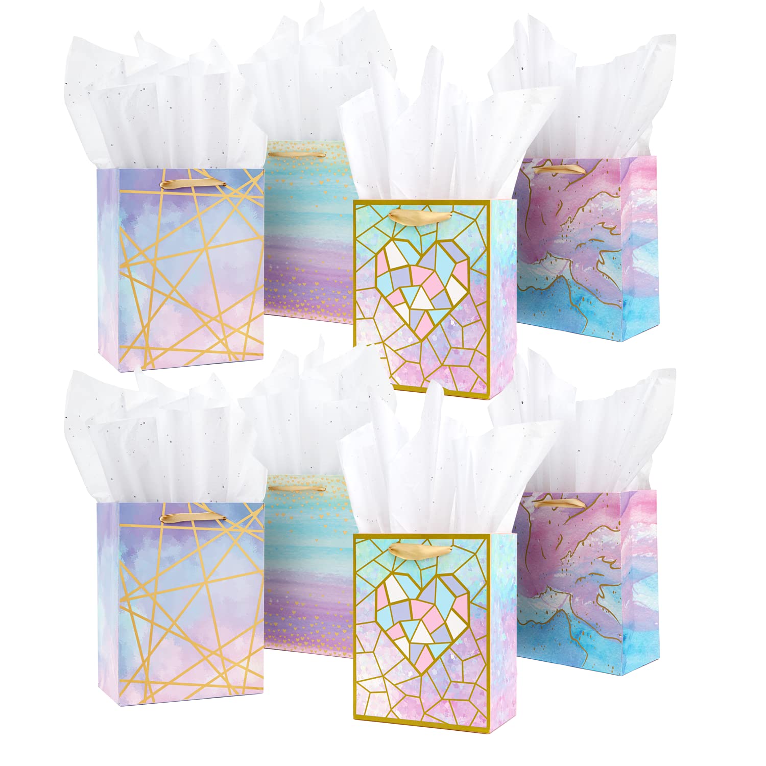 Photo 1 of 8 Pcs Gift Bags w. Tissue Paper, Marble Pattern Gift Bags w. Handles for Birthdays, Christmas, Weddings, Baby Showers, Valentine's Day, Bridal Showers, Mother's Day, Anniversaries, Engagements (Marble)
