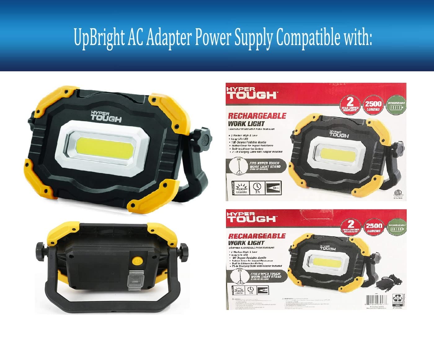 UpBright 9V AC/DC Adapter Compatible with Hyper Tough 7046 HT HT7046 FSI 60-625 2500-Lumen Li-Ion LED Lithium-Ion Rechargeable Battery Work Light HyperTough S012BEU0900100 9VDC 1A Power Supply Charger