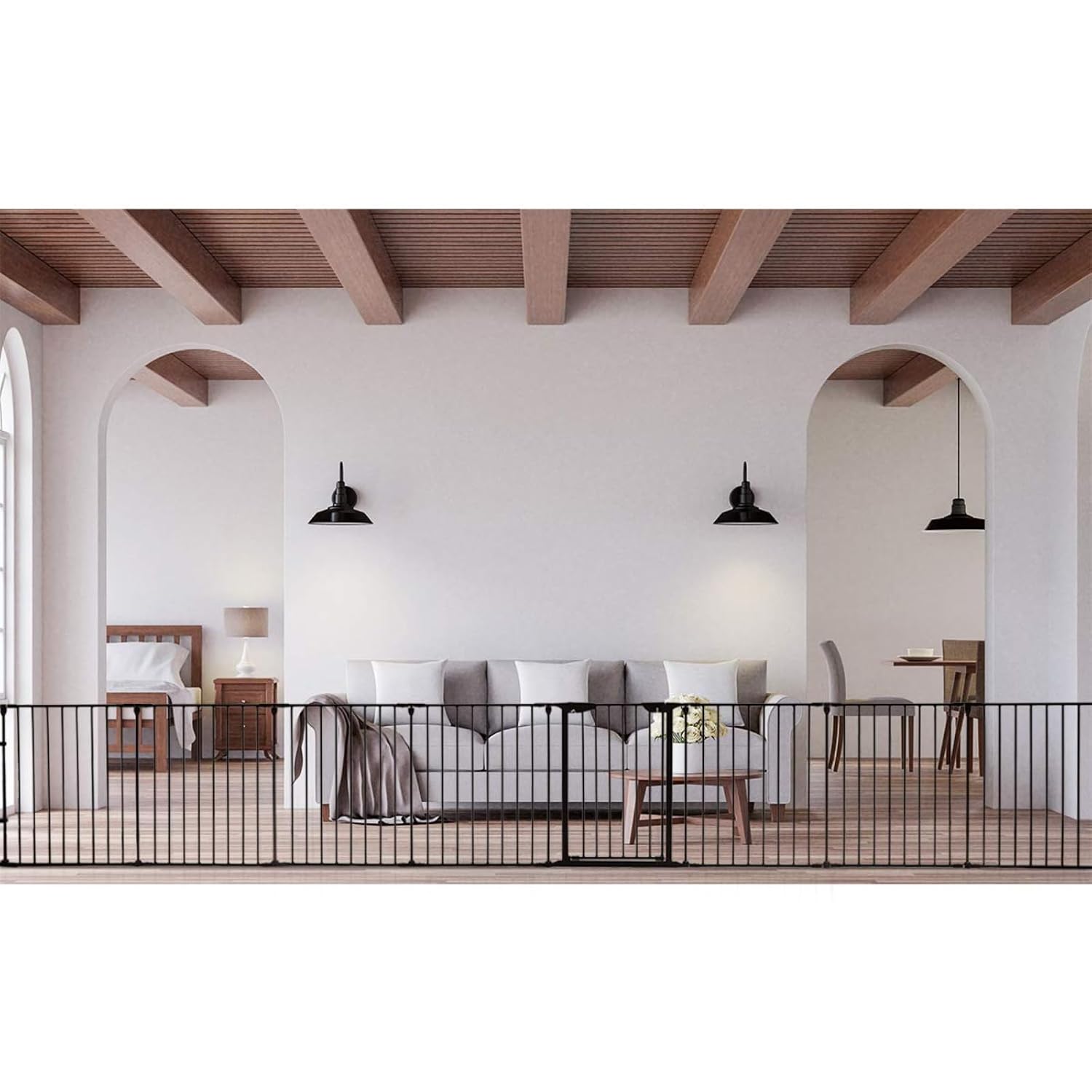 Costzon Baby Safety Gate, 181-Inch Extra Wide Fireplace Fence, Foldable Pet Gates with Add/Decrease Panels Directly, Wall-Mount Metal Gate for Pet & Child