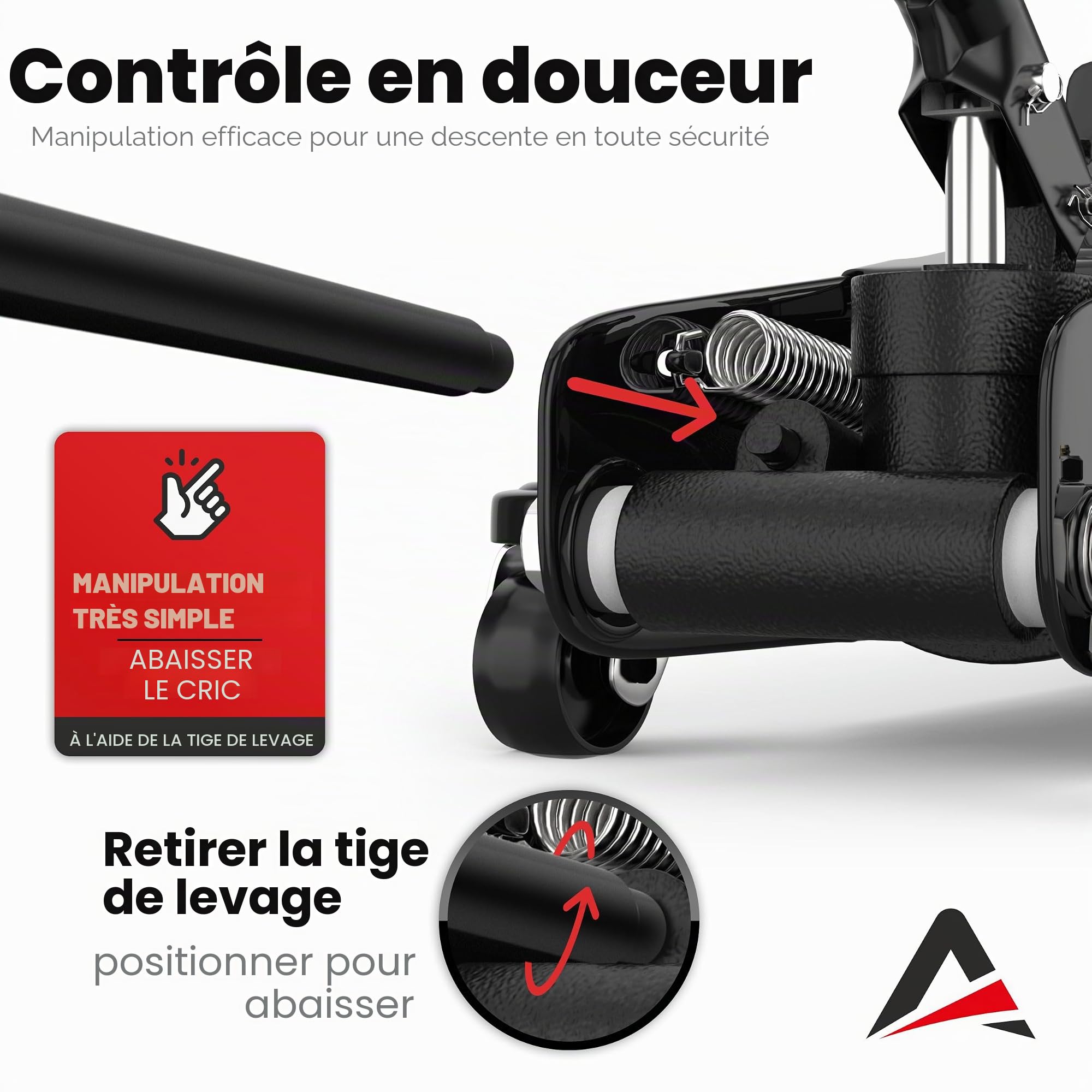 AUTORIA Cric 2,5T – Cric hydraulique plat avec mallette, 3X support en caoutchouc et adaptateurs – pour voitures et véhicules surbaissés – jusqu’à 2 500 kg de capacité de levage