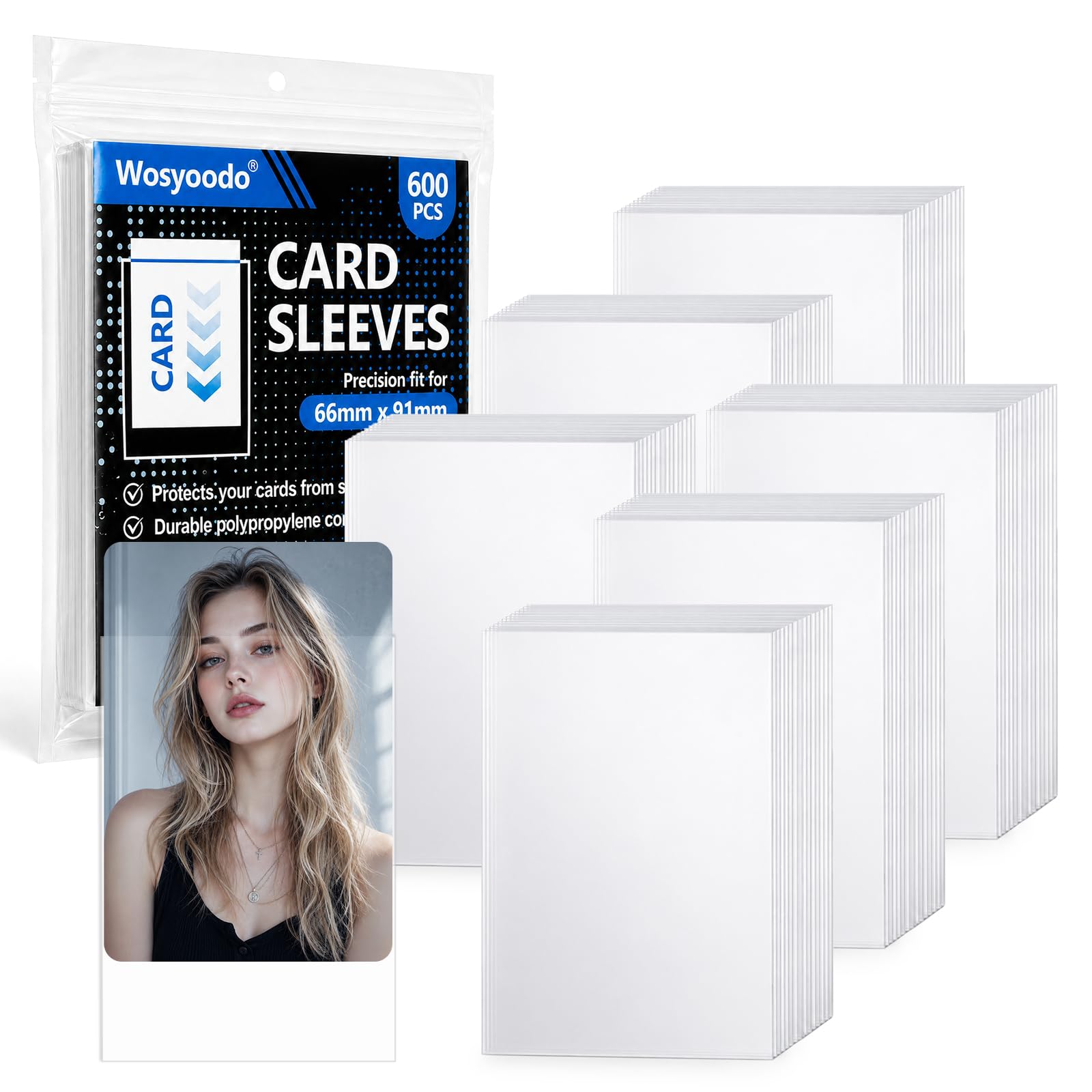 Wosyoodo 600 Pcs Card Sleeves, 66 x 91 mm Penny Sleeves, Standard Size Trading Card Sleeves, Card Protector Sleeves, Card Sleeves Clear, for MTG, TCG, Football, Sports, Game Cards