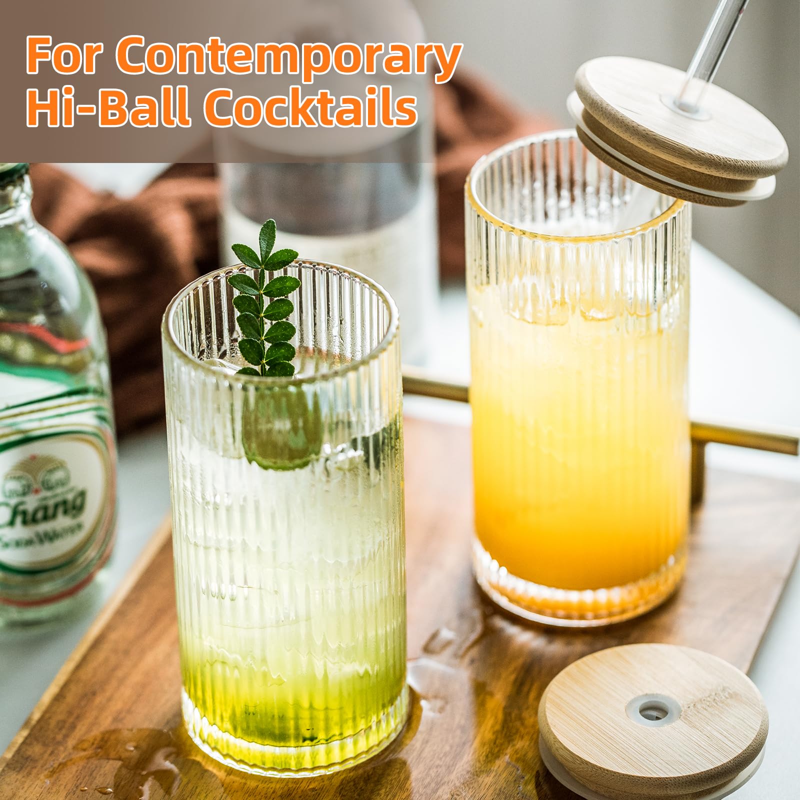 4x Geriffelte Glasbecher Mit Deckel & Strohhalm – 680 Ml, Vintage Look, Für Auto-Cupholder Geeignet