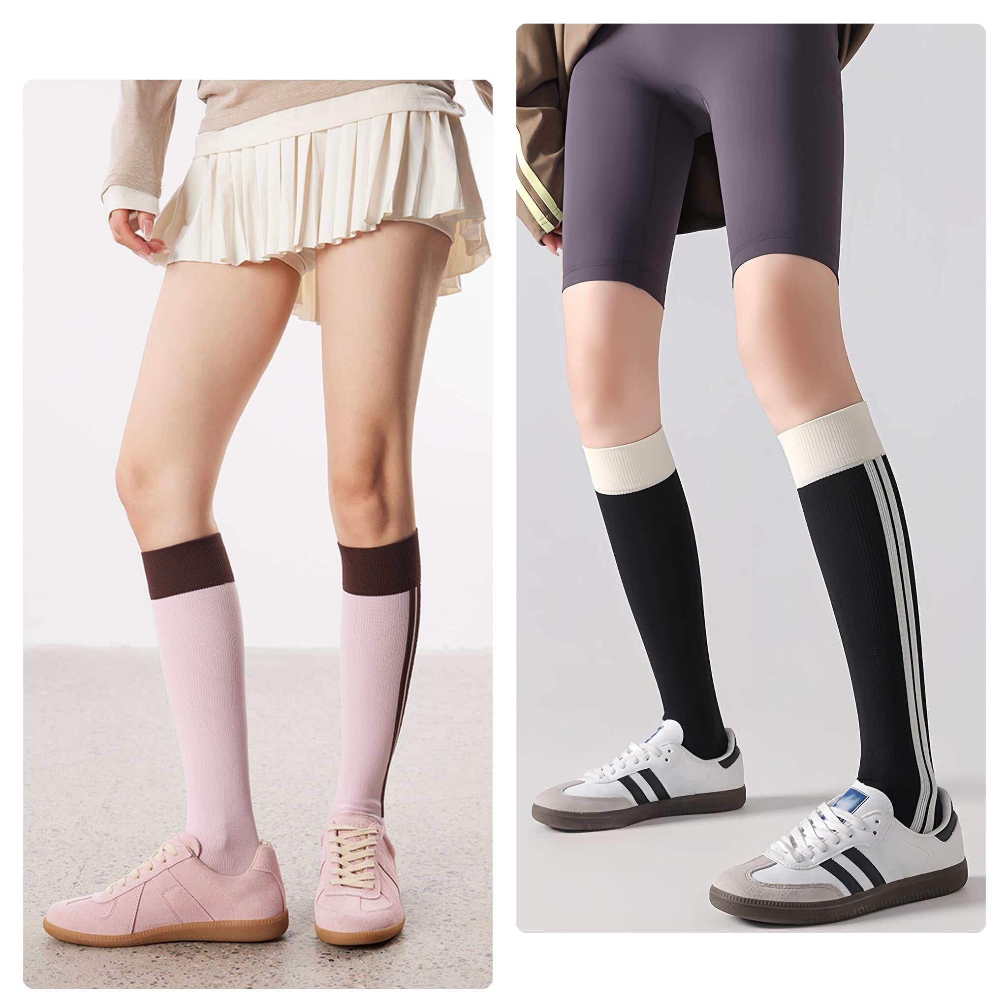 3 pares de elegantes calcetines hasta la rodilla con estampados de rayas en colores contrastantes for combinar con botas y zapatillas.