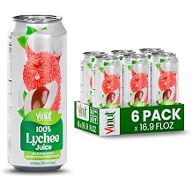 VINUT 100% Lychee Juice, No Added Sugar, Not From Concentrate, 16.9 fl oz 500 mL Can, Pack of 6