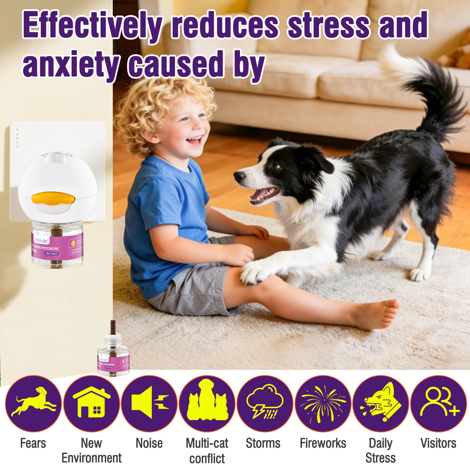 Cielbleu Diffuseur de Phéromones Calmant pour Chien pour Soulager Le Stress, l'anxiété, Les Aboiements et Les Comportements Destructeurs (1 Diffuseur+2 Recharges 48 ML)