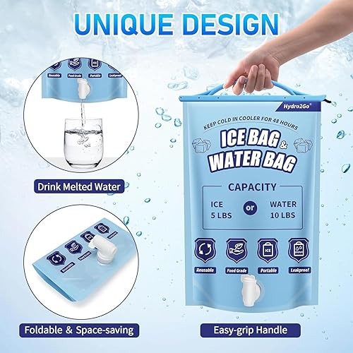 Miniatura 2 de Reusable Ice Bag 5LB Ice Pack with Faucet for Lunch Boxes, Bags, or Coolers Leakproof Portable for School Camping Hiking