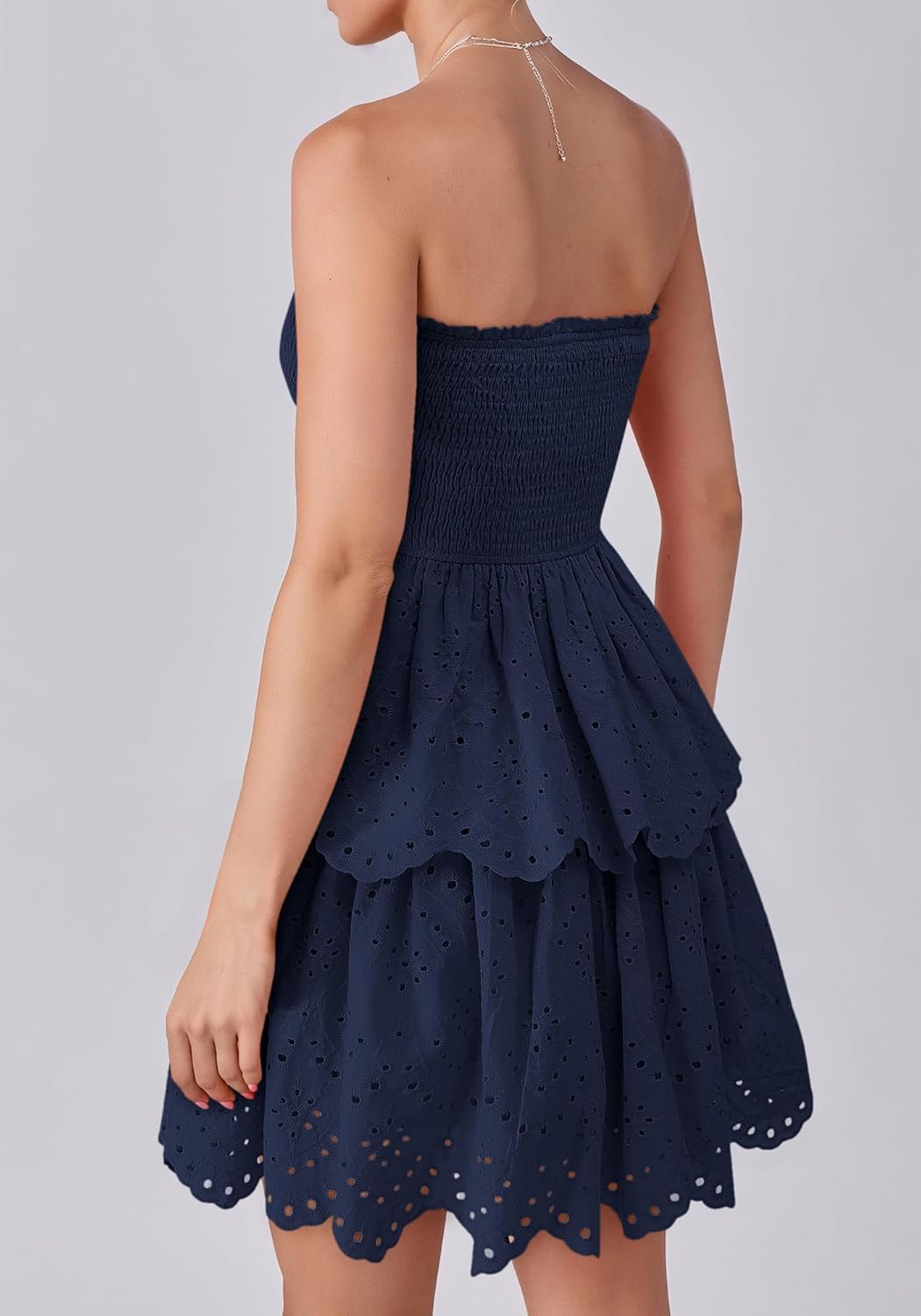 BTFBM Summer Dresses for Women 2025 Tube Strapless Mini Hollow Out Lace Wedding Guest Dress - Image 5