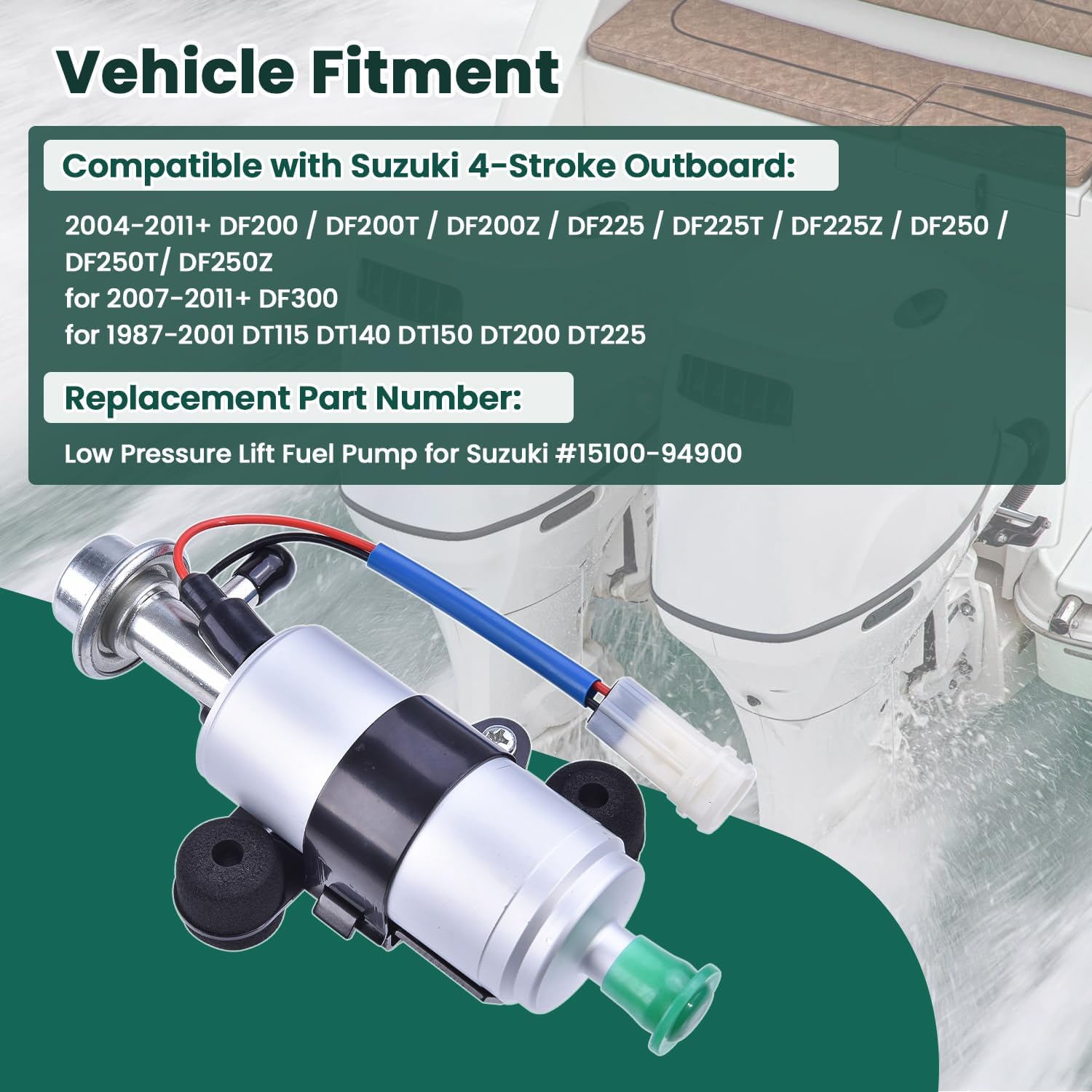 15100-94900 Low Pressure Lift Fuel Pump Fit for Suzuki 4-Stroke Outboard DF200T DF200Z DF225T DF225Z DF250T DF250Z DF300 DT115 DT140 DT150 DT200 DT225 Replace# 15100-94900