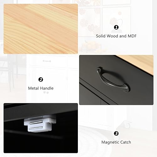 Miniatura 6 de LUMISOL Carrito de isla de cocina grande con 2 cajones, isla de cocina con ruedas con parte superior de madera maciza, isla portátil con 2 gabinetes