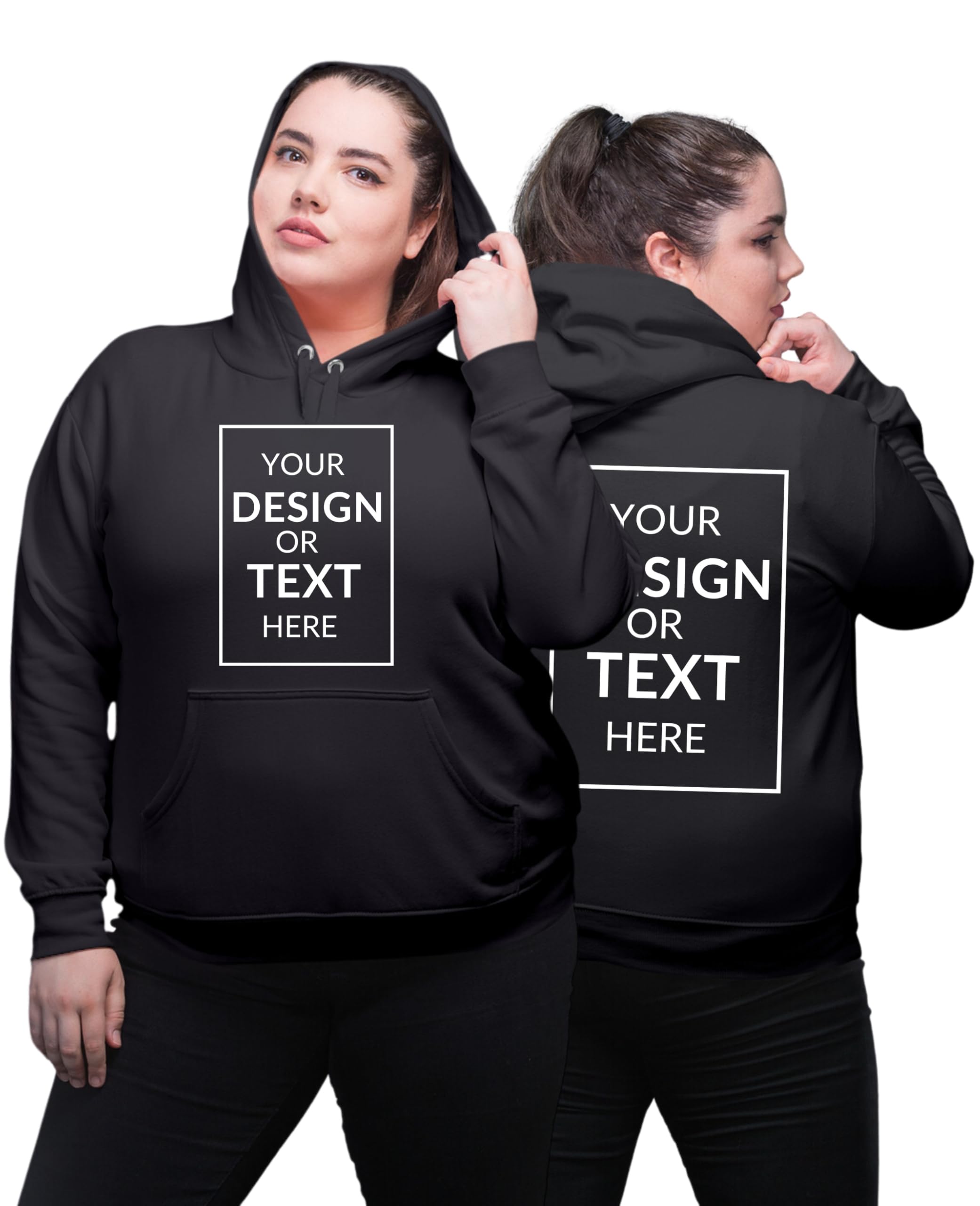his'en'her Personalized Women Plus Size Hoody Sweatshirt with Photo Print, Text, Company Name, Logo. Customized 100% Cotton Plus Size Hoodie for Women, Print Your Photo/Image/Text on Hoody - Black-picture-47