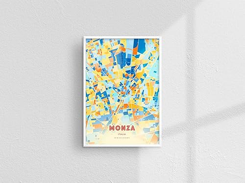 MG Global Poster of MONZA ITALY Blue Orange Italia Colored Map  11x17 12x18 16x24 24x36 Minimalist Unframed Traveler Wall Art  Modern Hometown City