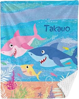 Shark Family Personalized Baby Blanket for Boys Girls,Custom Soft Minky Blanket Layer Dotted Newborn Naps 40X50 in