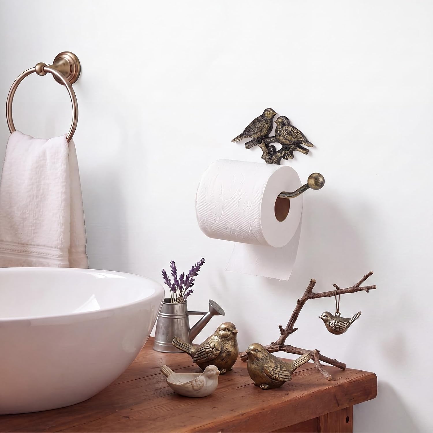 Thenshop Cast Iron Bird Toilet Paper Holder Wall Mount Vintage Gold image 4