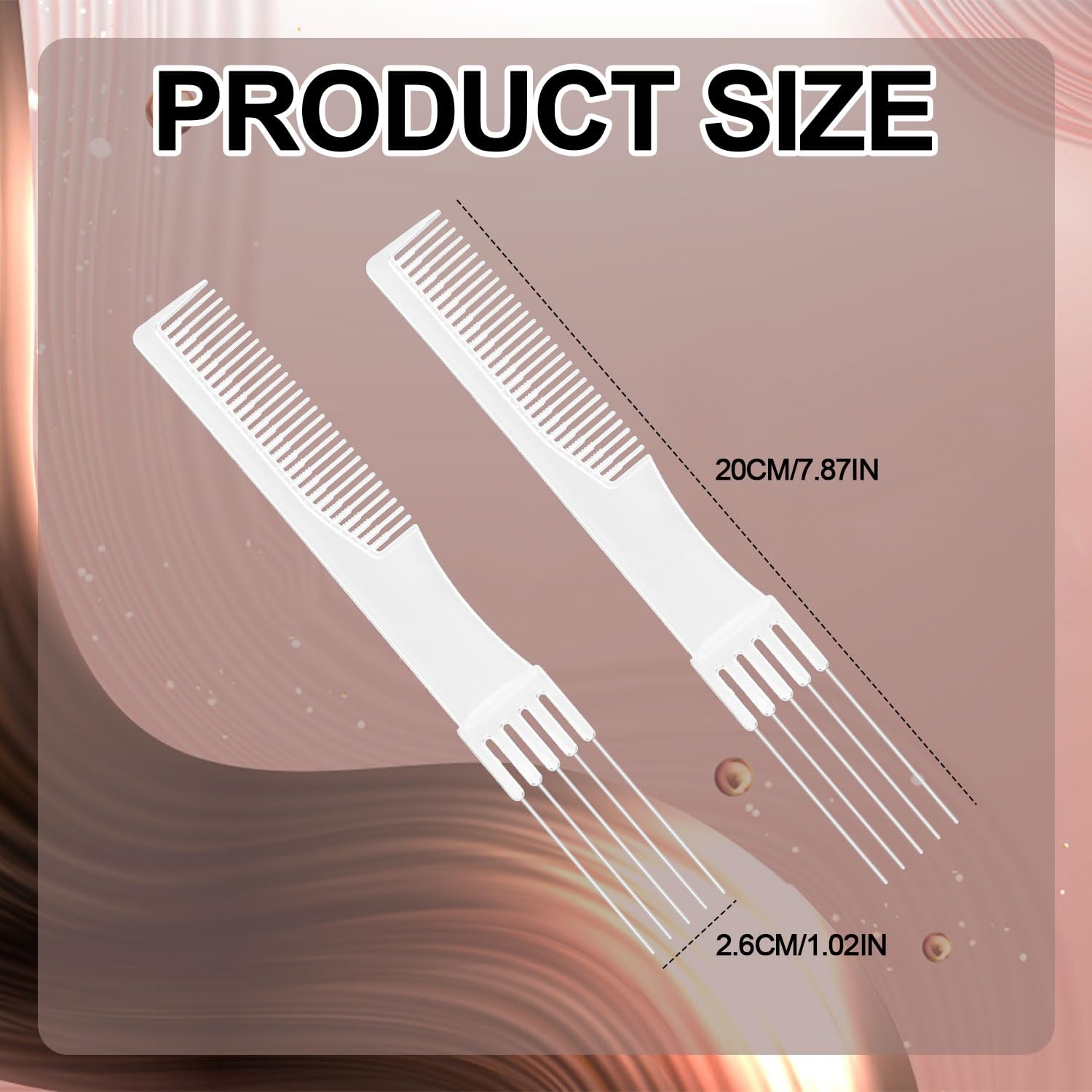 2pcs Teasing Combs with Metal Prong, Double-Head Hair Picking Comb Fork Comb Tool for Women Fine & Thick Hair Styling Salon - Fluffing & Styling (White)