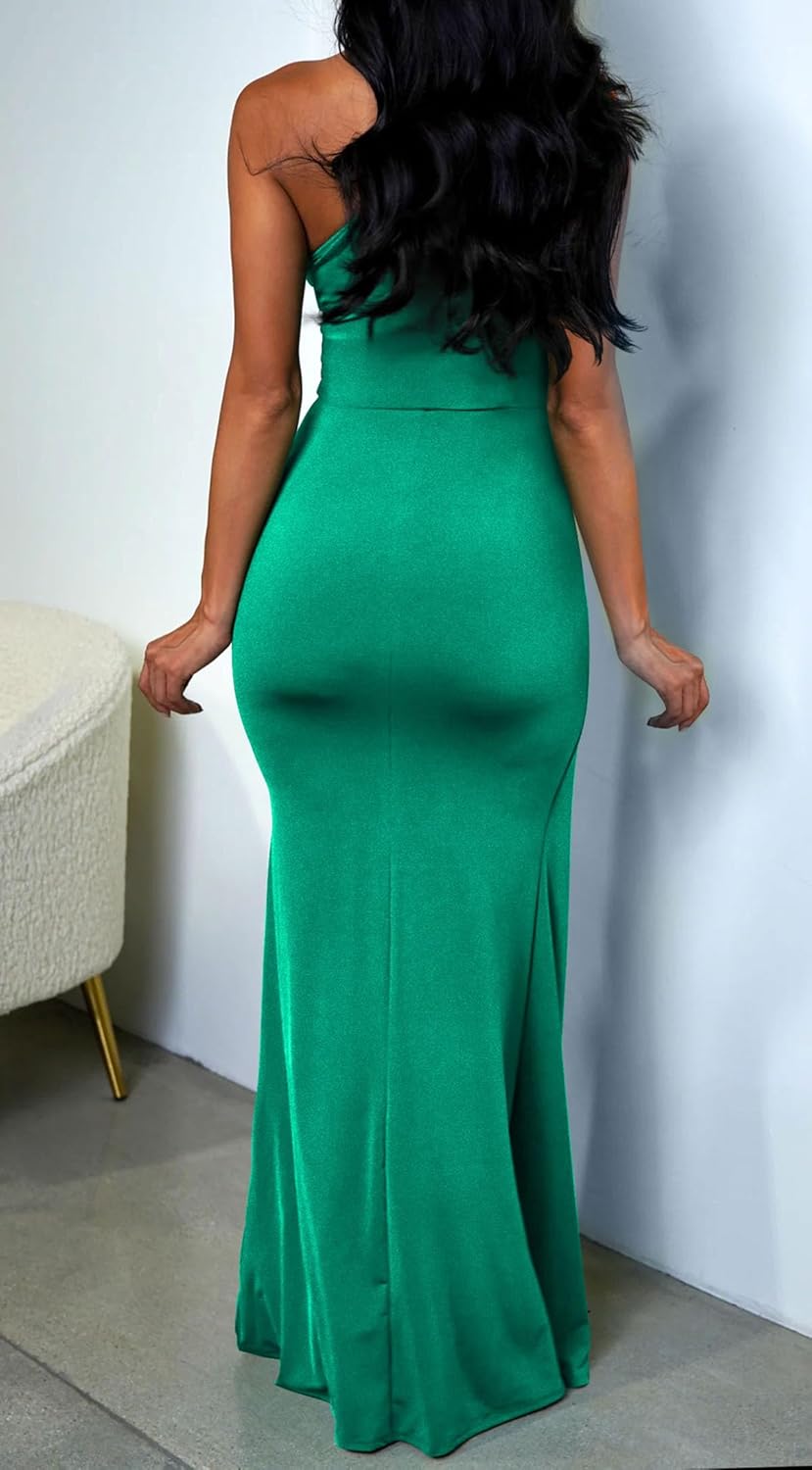 Memoriesea Women's Elegant Sleeveless One Shoulder Bodycon Evening Cocktail Maxi Dress - Image 7