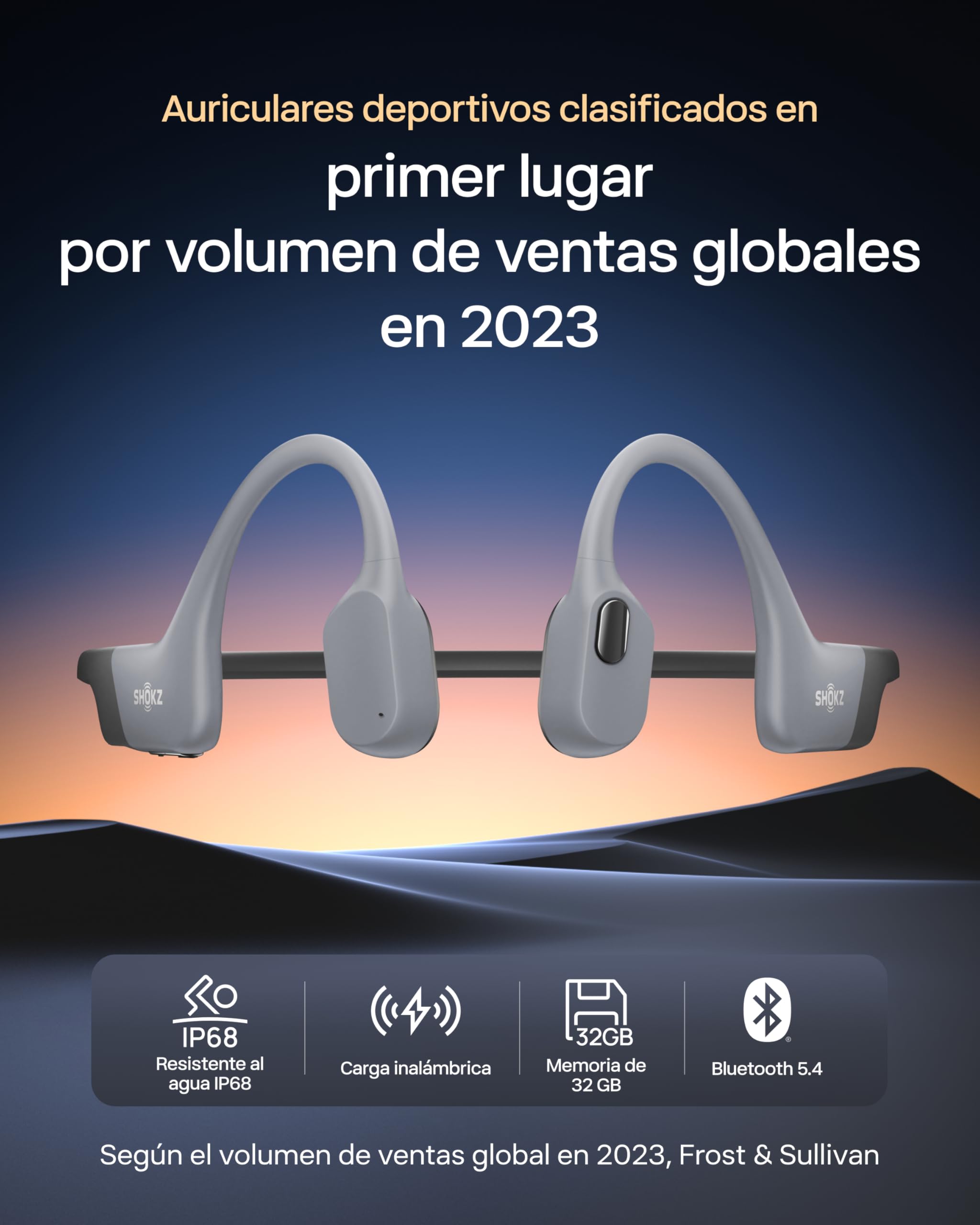 SHOKZ OpenSwim Pro Auriculares Conducción Ósea Natación Bluetooth 5.4, Gris | Impermeable IP68 | Mics con Cancelación Ruido | Carga Inalámbrica | 9H Autonomía | 32GB MP3 | Open-Ear | para Nadar Deportivo