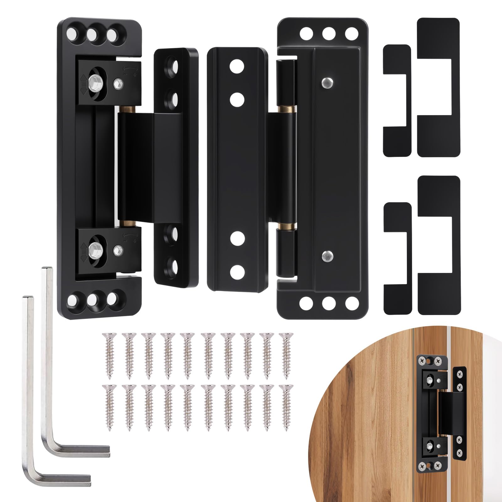 Charnière invisible robuste Qivine en zinc noir pour porte lourde de jardin de 50 kg