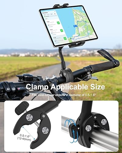 Miniatura 3 de Soporte para tableta de bicicleta con cuello de cisne, soporte para tableta de brazo ajustable para motocicleta, abrazadera de manillar de