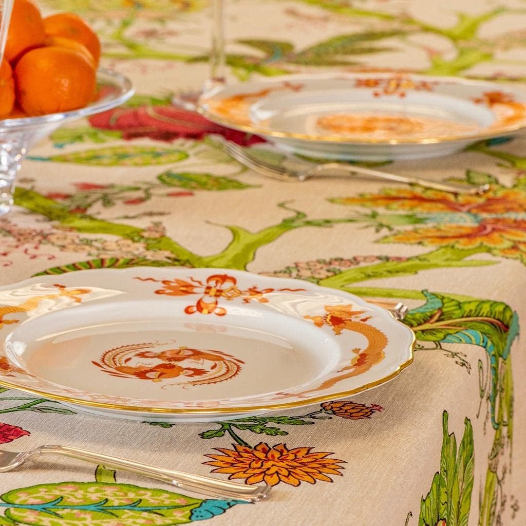 Amelie Michel French Linen Tablecloth in Darjeeling | Authentic 100% Linen Fabric, Made in France [60" x 78" Rectangle]