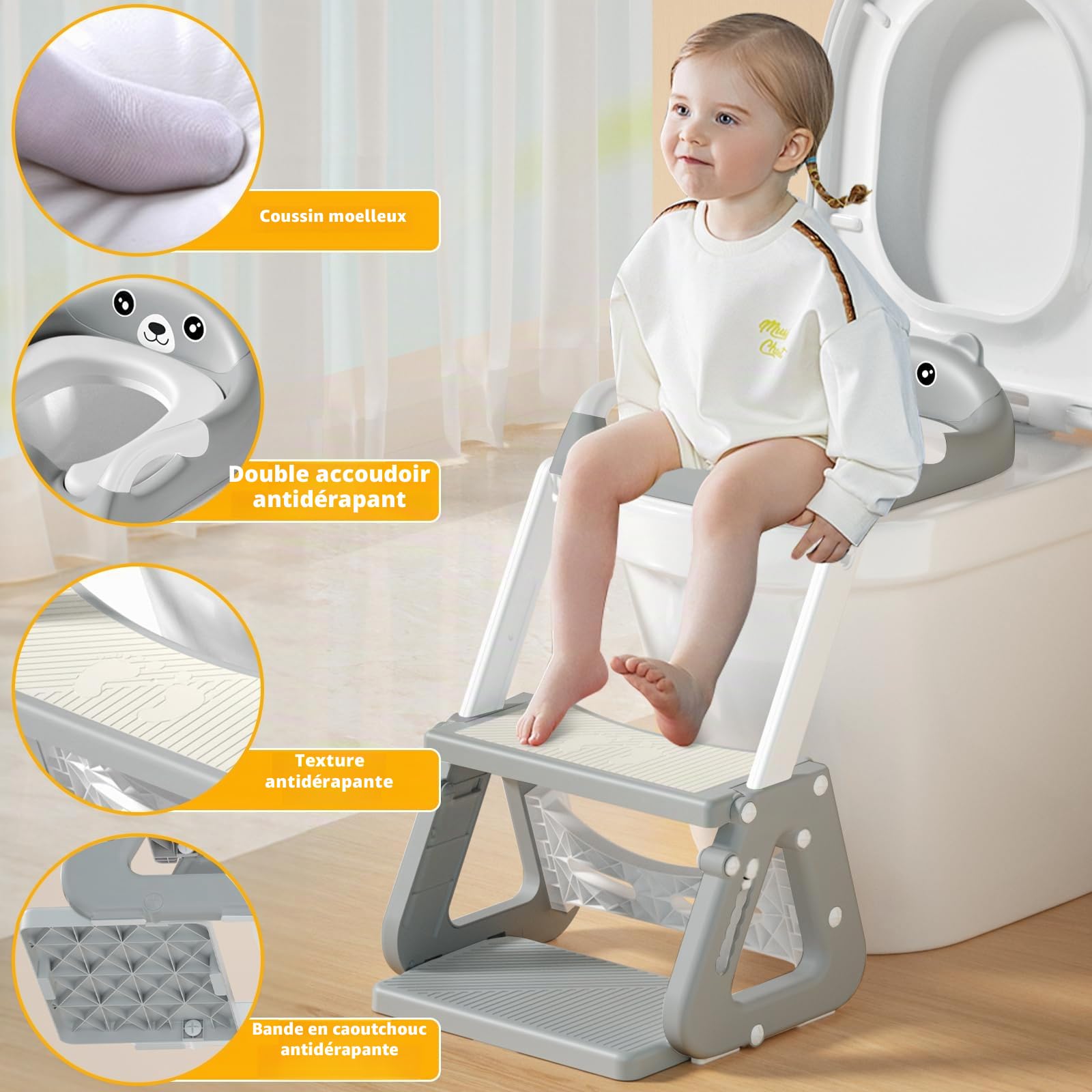 Reducteur Toilette Enfant, Pliable Réducteurs De Toilettes Avec Escalier, Adaptateur Toilette Enfant Avec Rembourrage En PU, Anti-éclaboussures Et Antidérapant, Pour Garçons Et Filles Bébé
