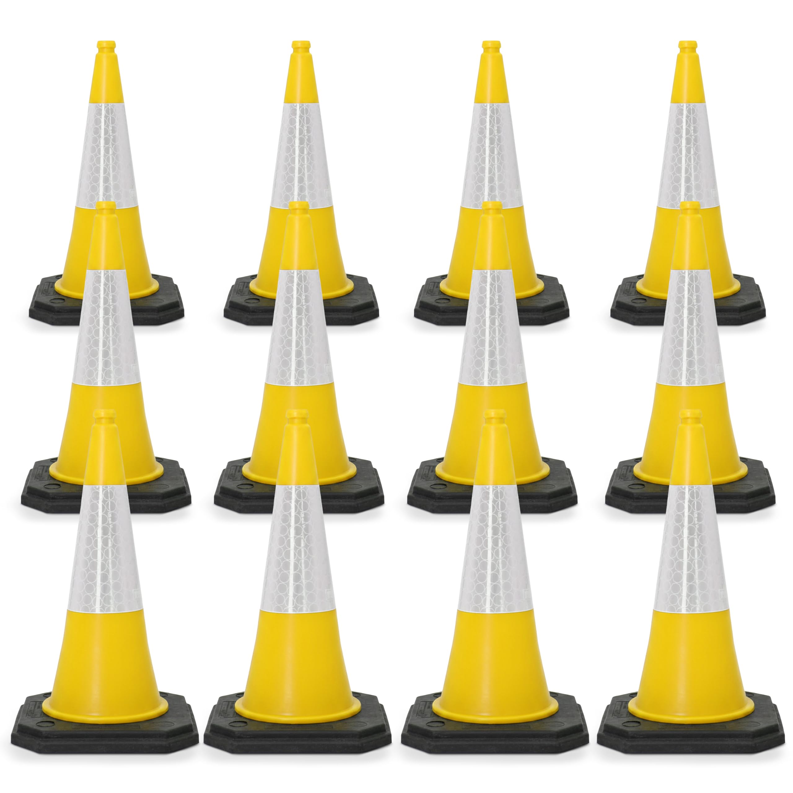 Street Solutions UK Yellow Traffic Cones 750mm Pack of 12 - Heavy Duty Road Cones Large, Wind Resistant High Reflectivity No Parking Cones