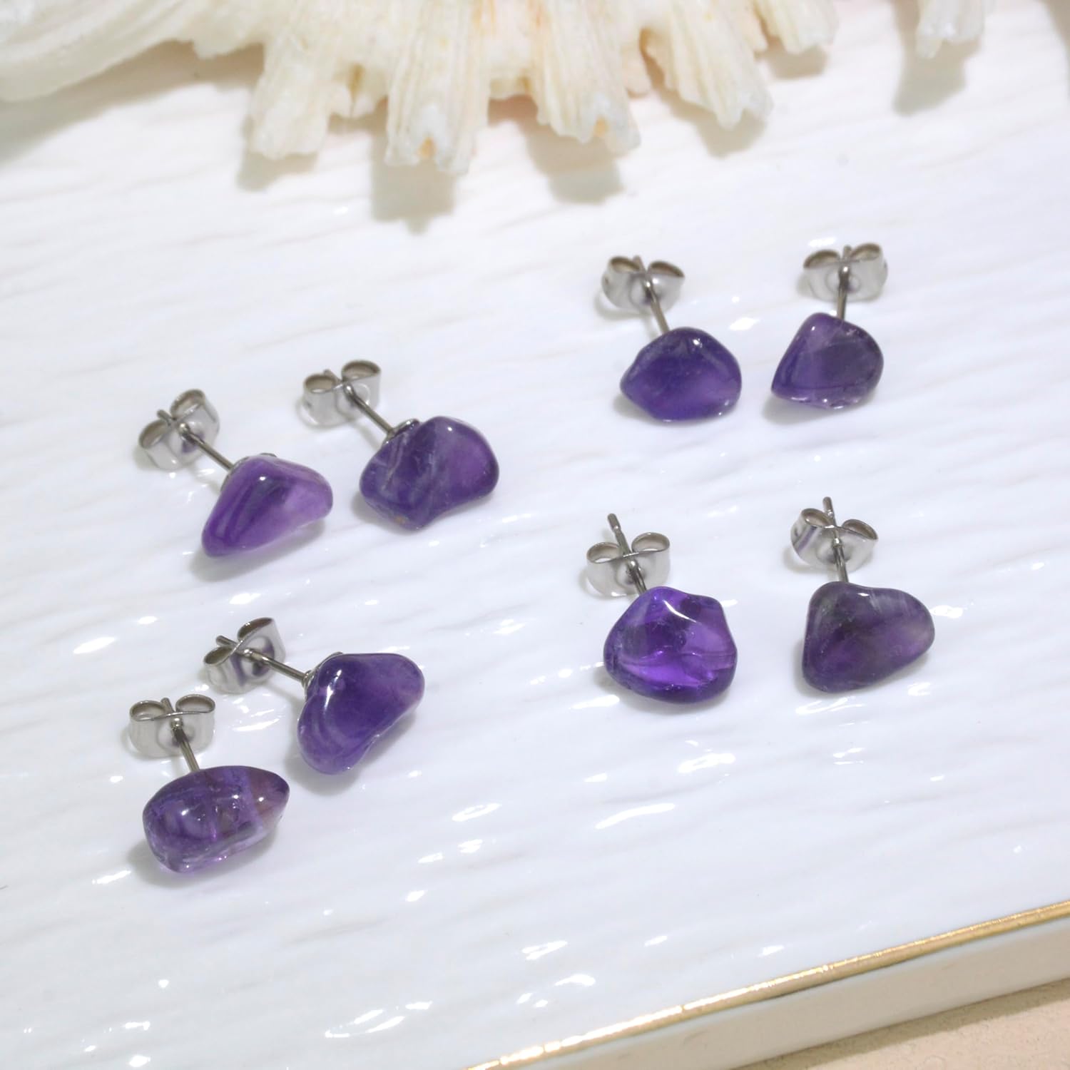 Turquoise Earrings for Women, Stainless Steel Raw Turquoise Jewelry as Handmade Stud Earrings, Genuine Turquoise Post Earrings for Sensitive Ears as Birthday Jewelry. - Image 4