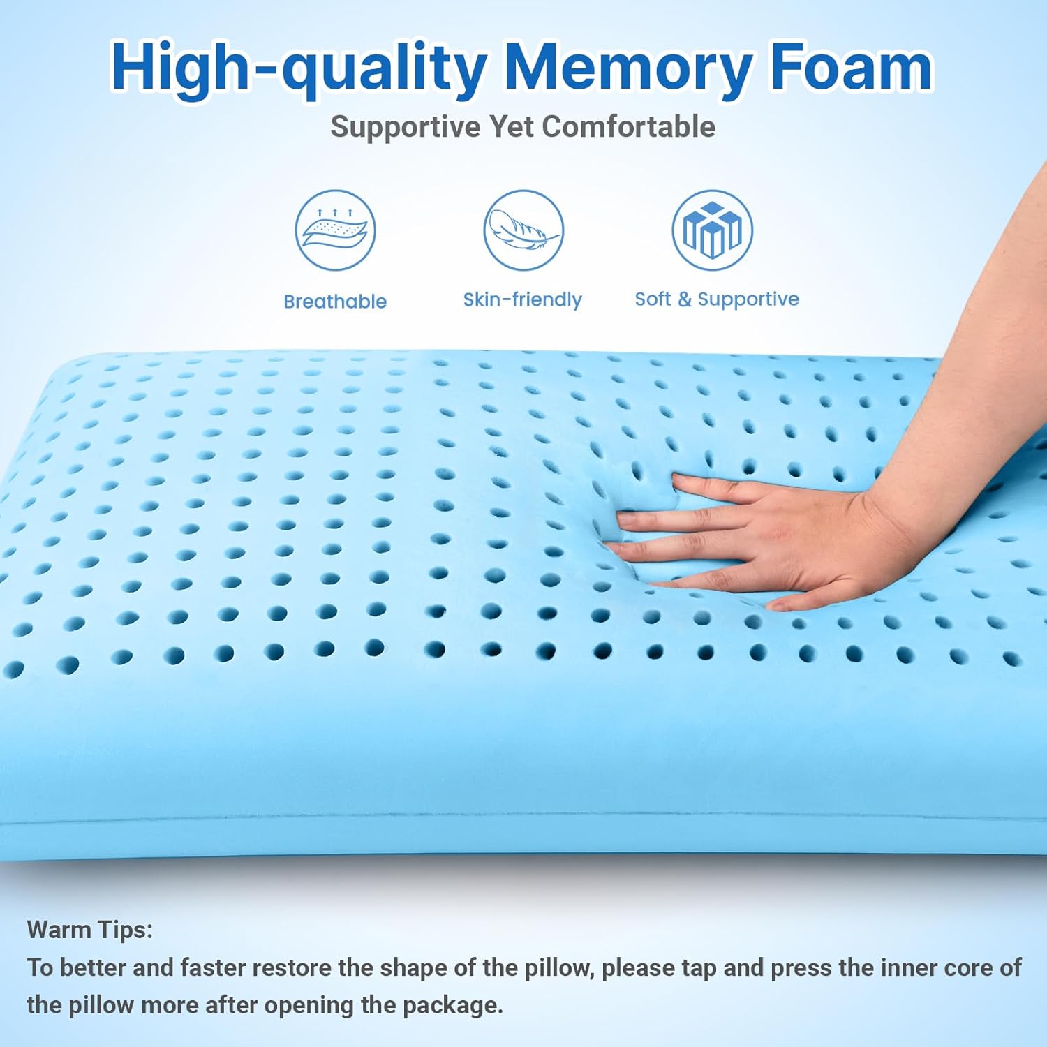 Size Queen Color White TranquilMoments Cooling Memory Foam Pillows, Cooling Bed Pillow, Bed Pillow for Side, Back and Stomach Sleepers, Neck Pillow for Sleeping with Removable and Machine Washable Cover, Queen Size (1 Pack)