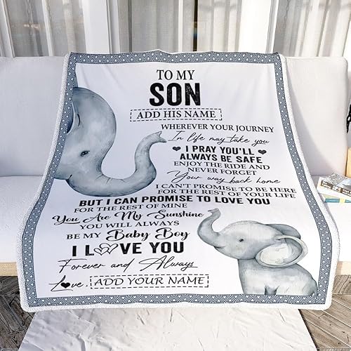 Miniatura 2 de Manta personalizada con texto en inglés To My Son de mamá, papá, madre, Wherever Your Journey in Life, elefante, hijo, regalos de cumpleaños,