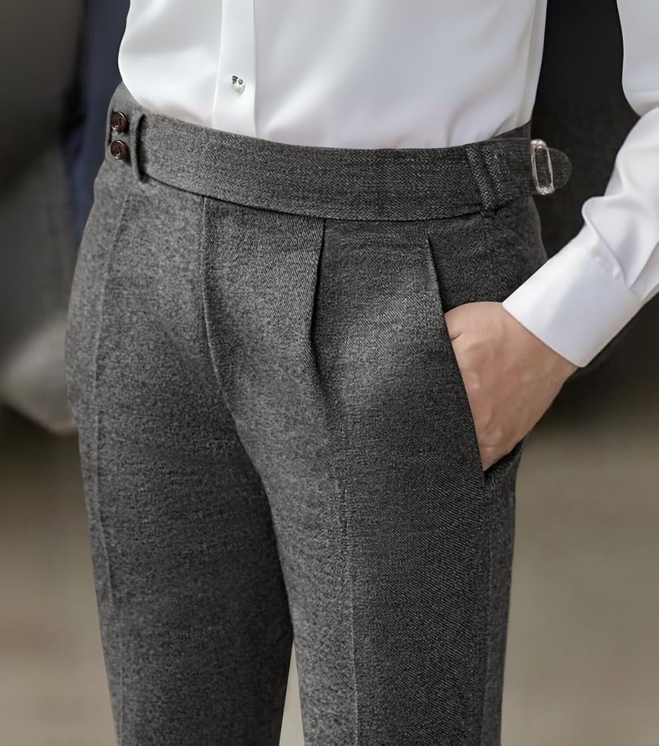 Mens Tweed Dress Pants Retro Vintage Wool Thick Slacks Gurkha Trousers Pleated Front Regular Fit Casual Suit Pants for Men - Image 3